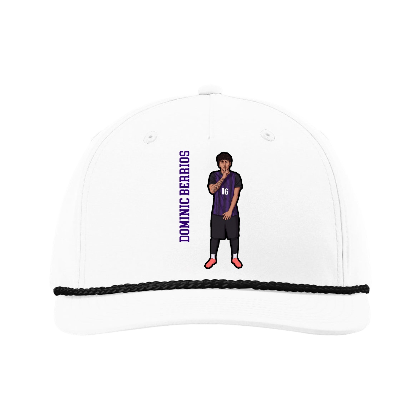 Five-Panel Classic Rope Cap — Name Vertical in White