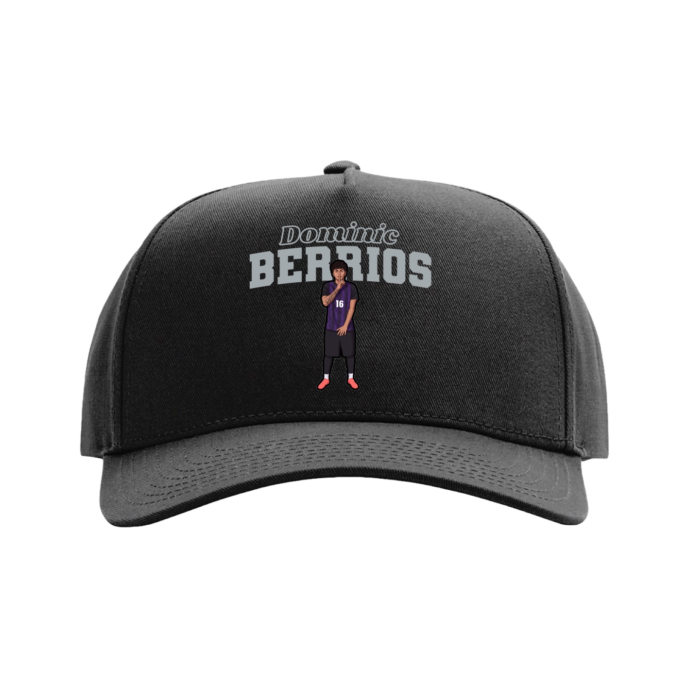 Full Fabric Five-Panel Champ Cap — Name Arch in Black