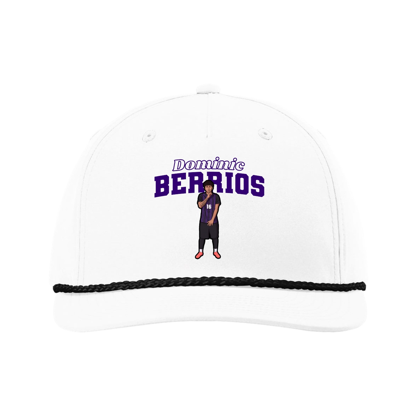 Five-Panel Classic Rope Cap — Name Arch in White