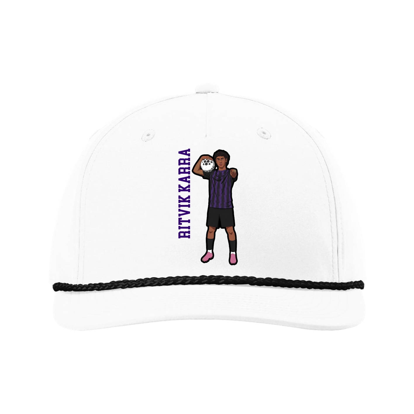 Five-Panel Classic Rope Cap — Name Vertical in White