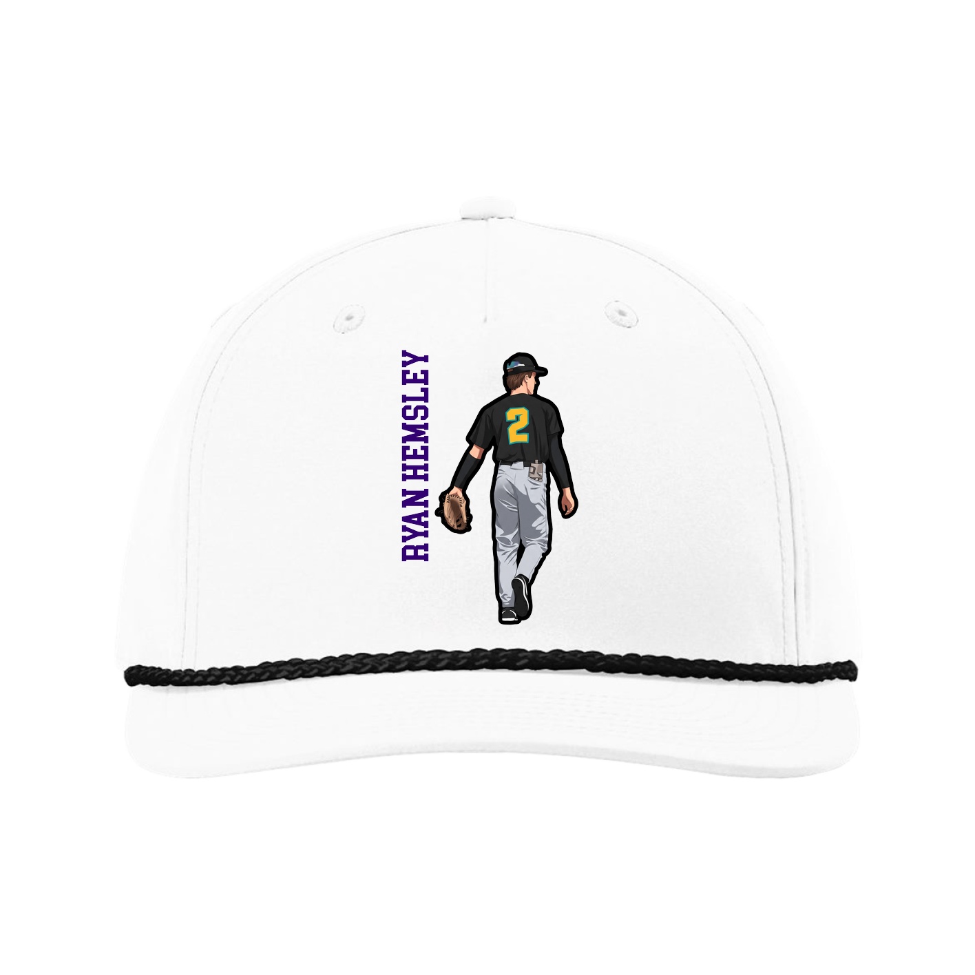 Five-Panel Classic Rope Cap — Name Vertical in White