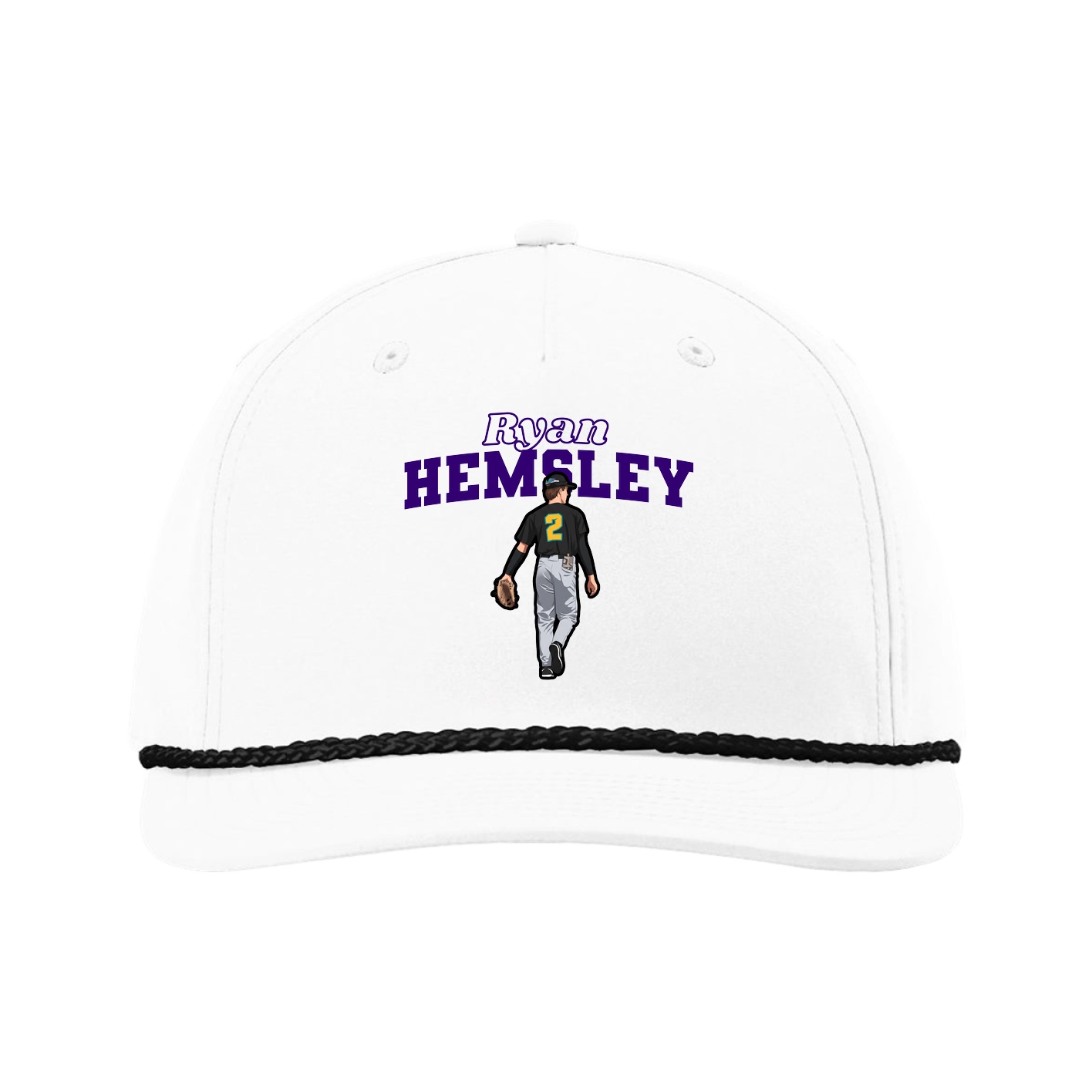 Five-Panel Classic Rope Cap — Name Arch in White