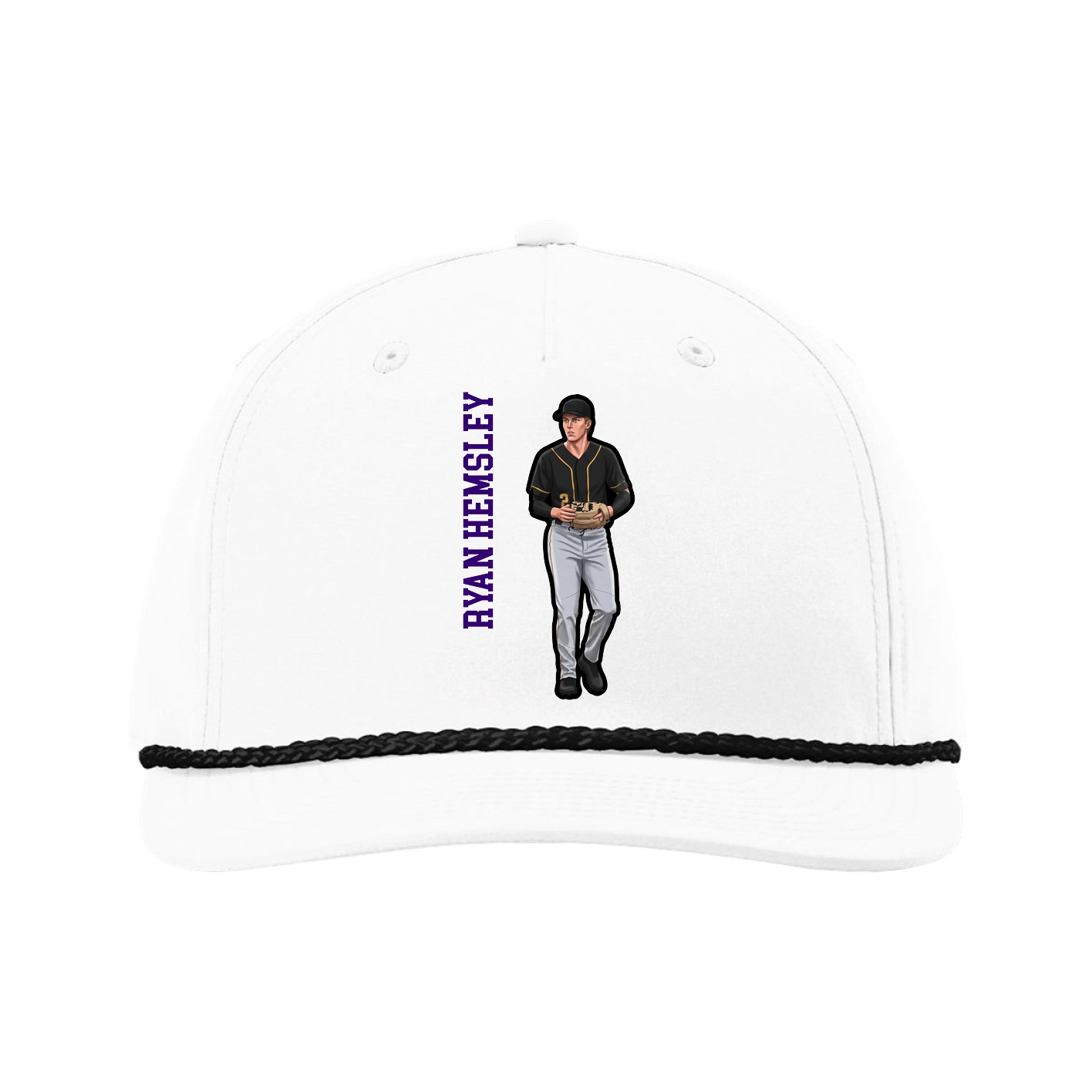 Five-Panel Classic Rope Cap — Name Vertical in White