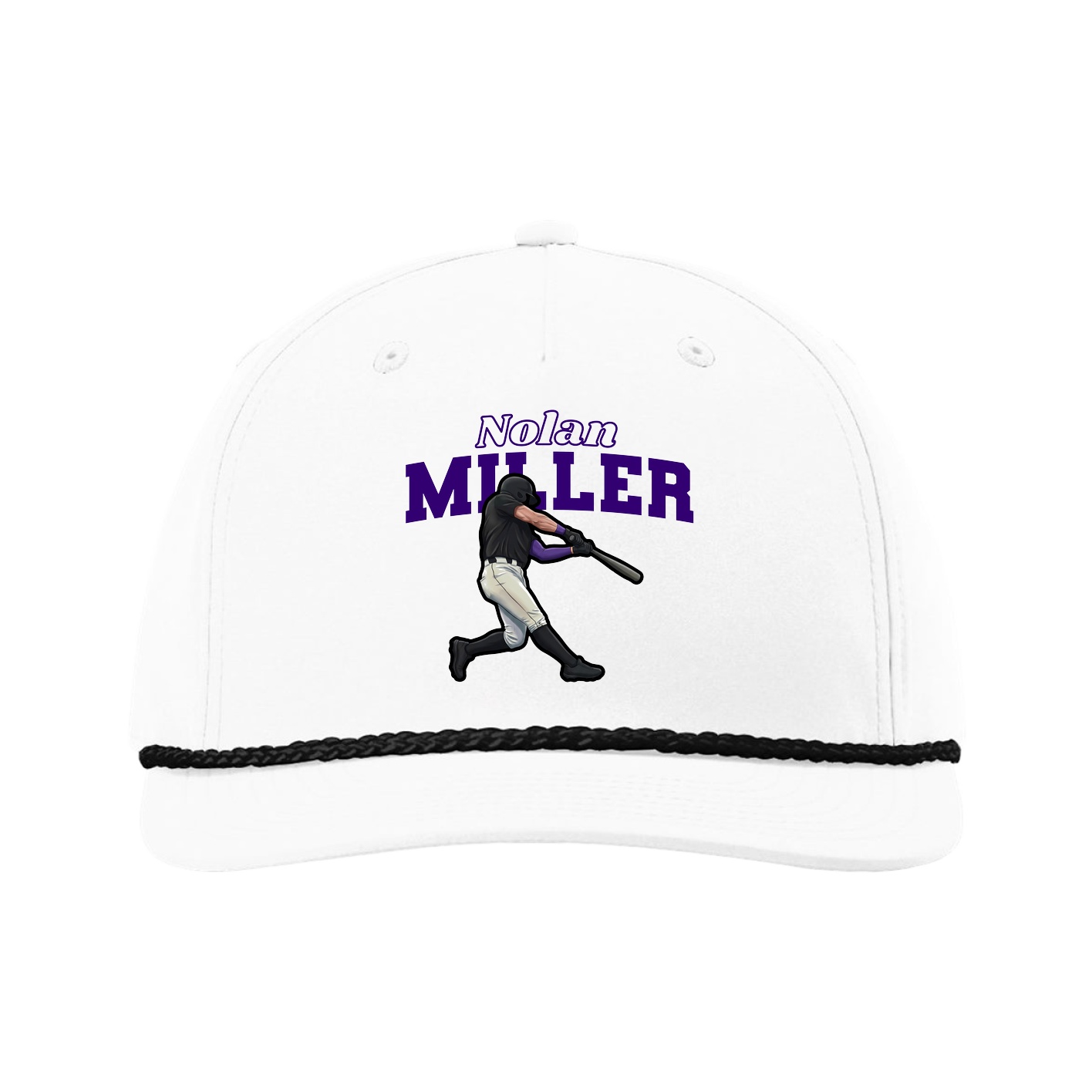 Five-Panel Classic Rope Cap — Name Arch in White