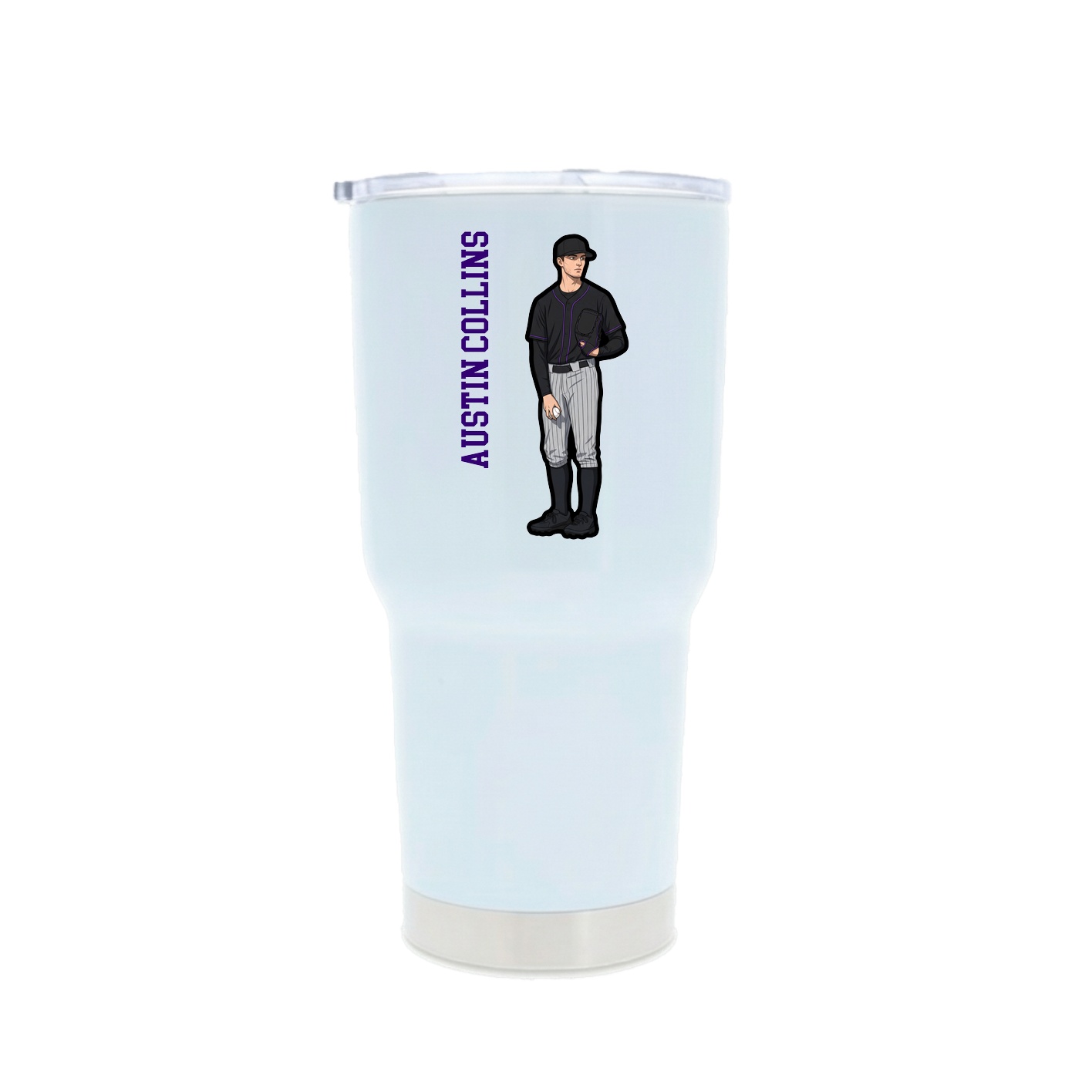 30oz Stainless Steel Tumbler — Name Vertical in White
