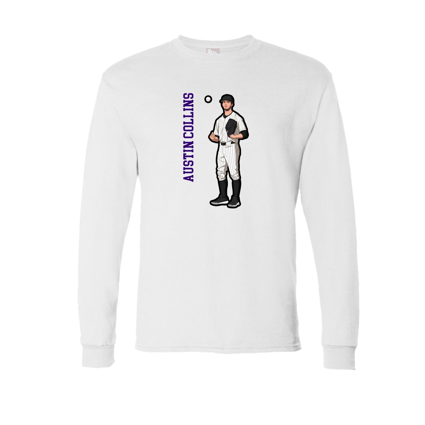 Long Sleeve Tee — Name Vertical in White