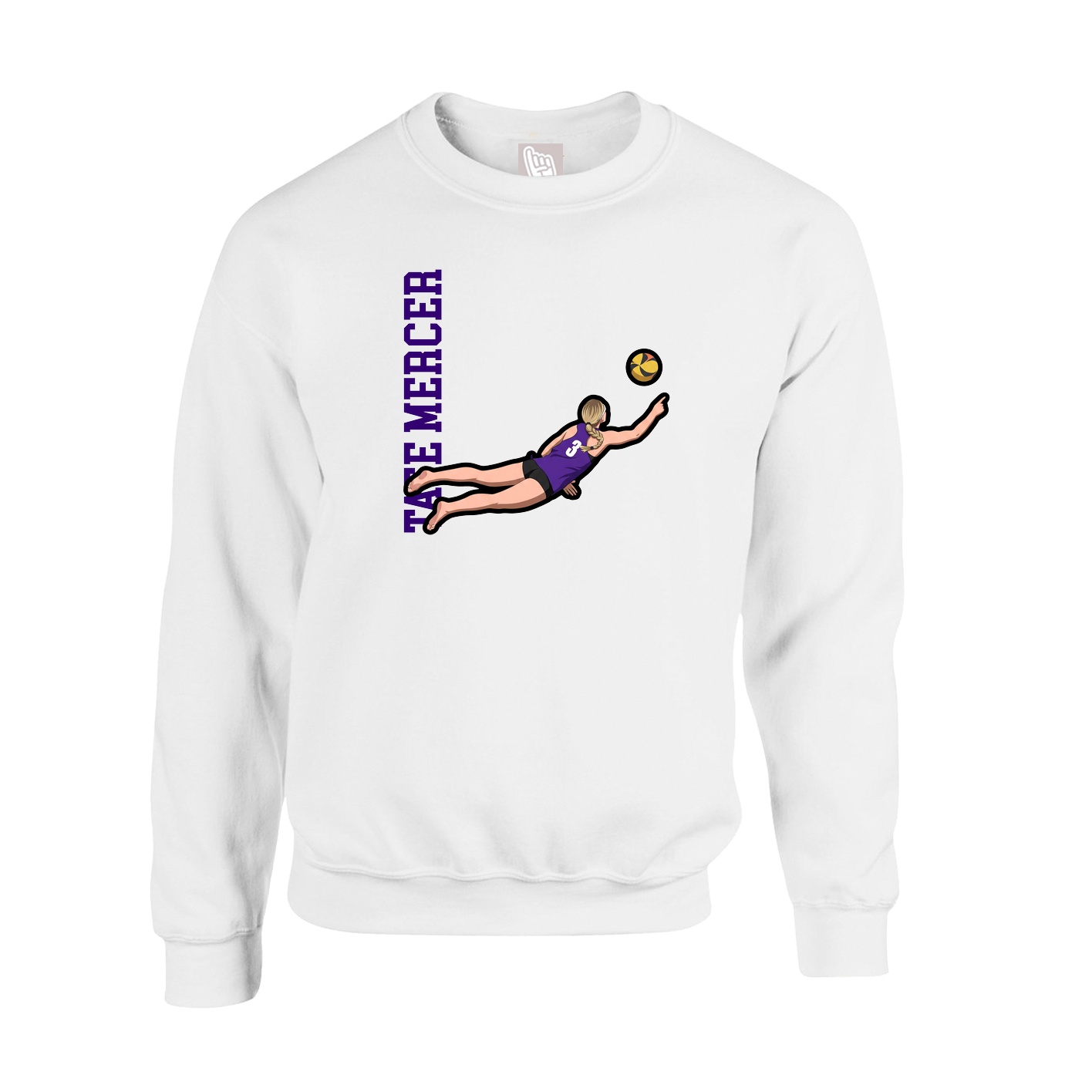 Fleece Crew — Name Vertical in White