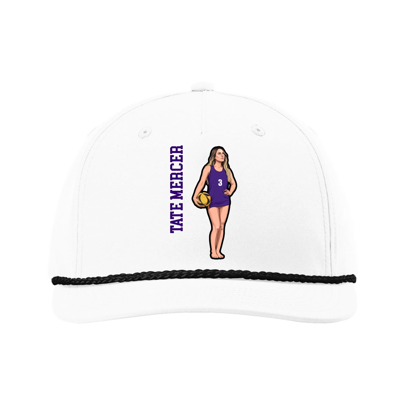 Five-Panel Classic Rope Cap — Name Vertical in White