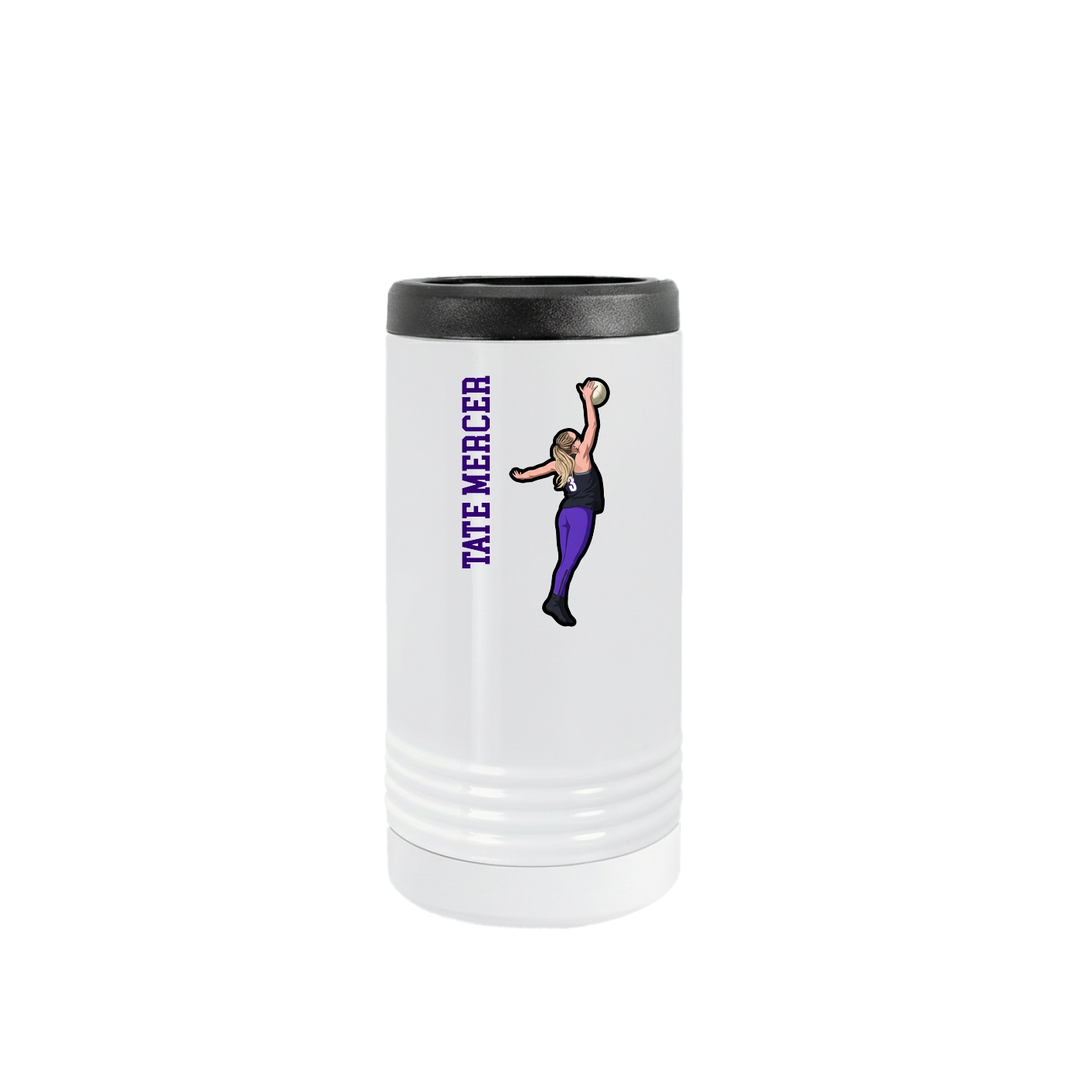 Slim Beverage Holder — Name Vertical in White