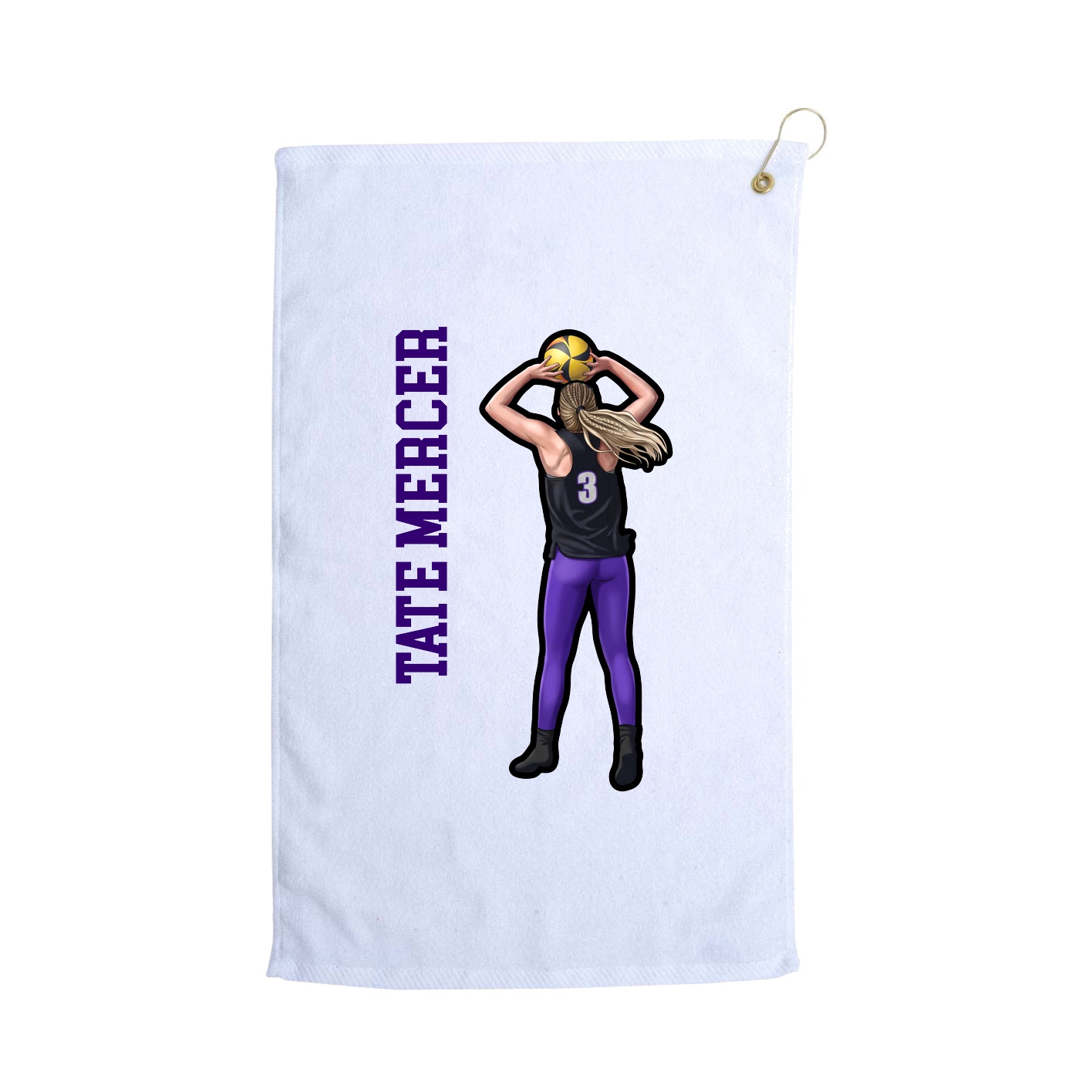 Golf Towel — Name Vertical in White