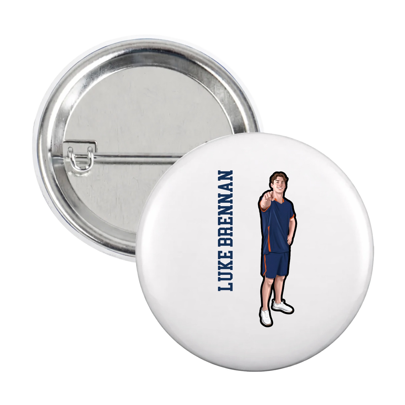Game Day Button — Name Vertical in White