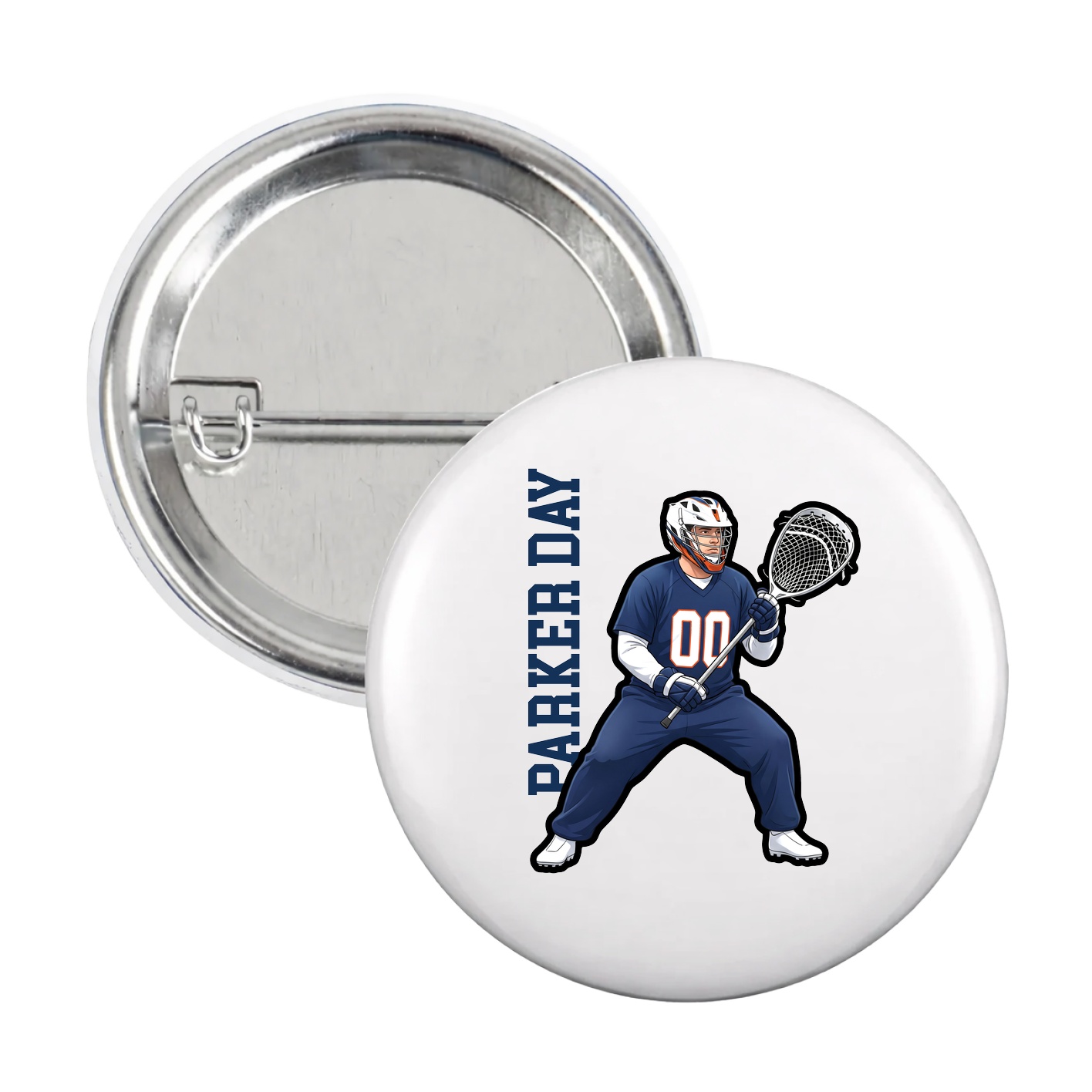 Game Day Button — Name Vertical in White