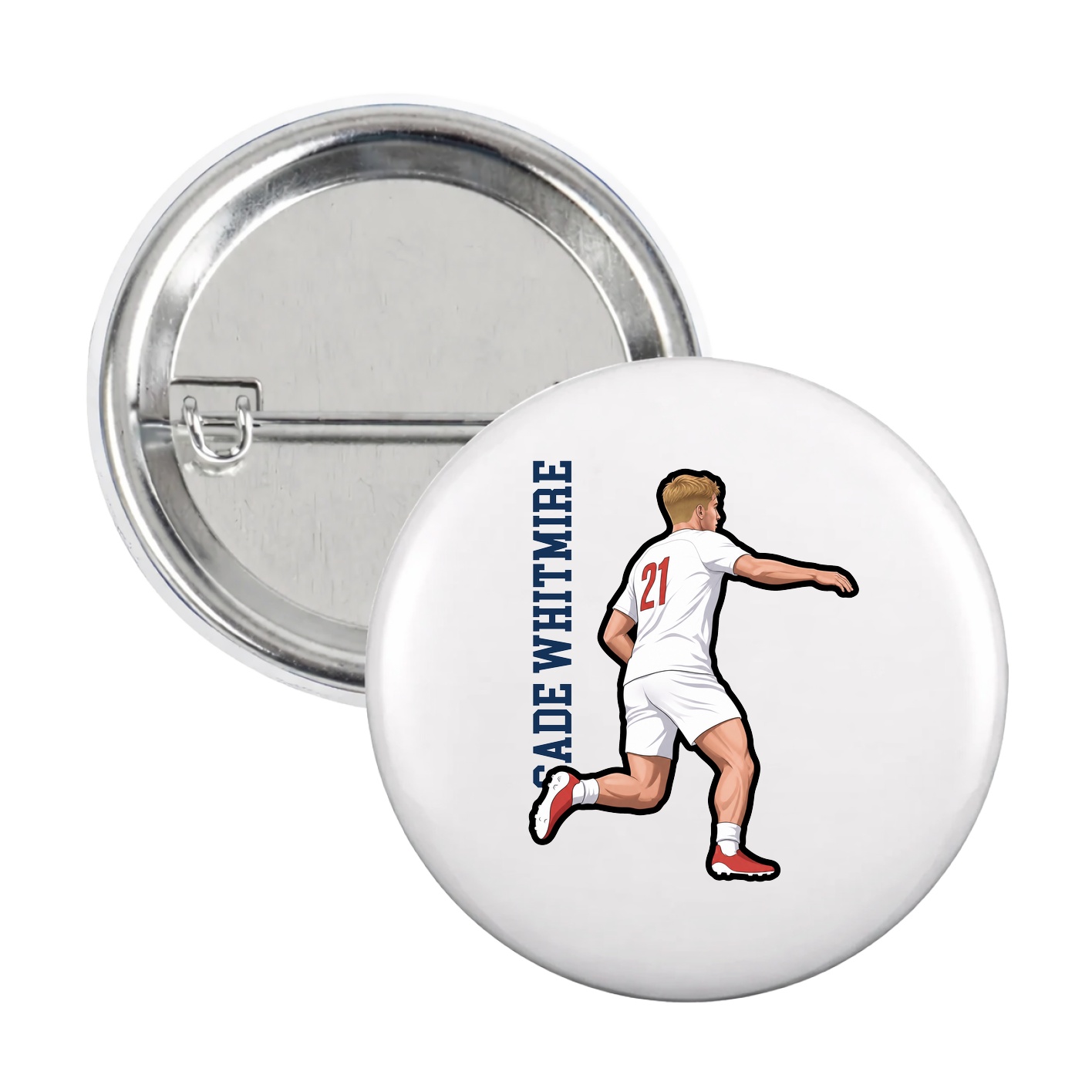 Game Day Button — Name Vertical in White