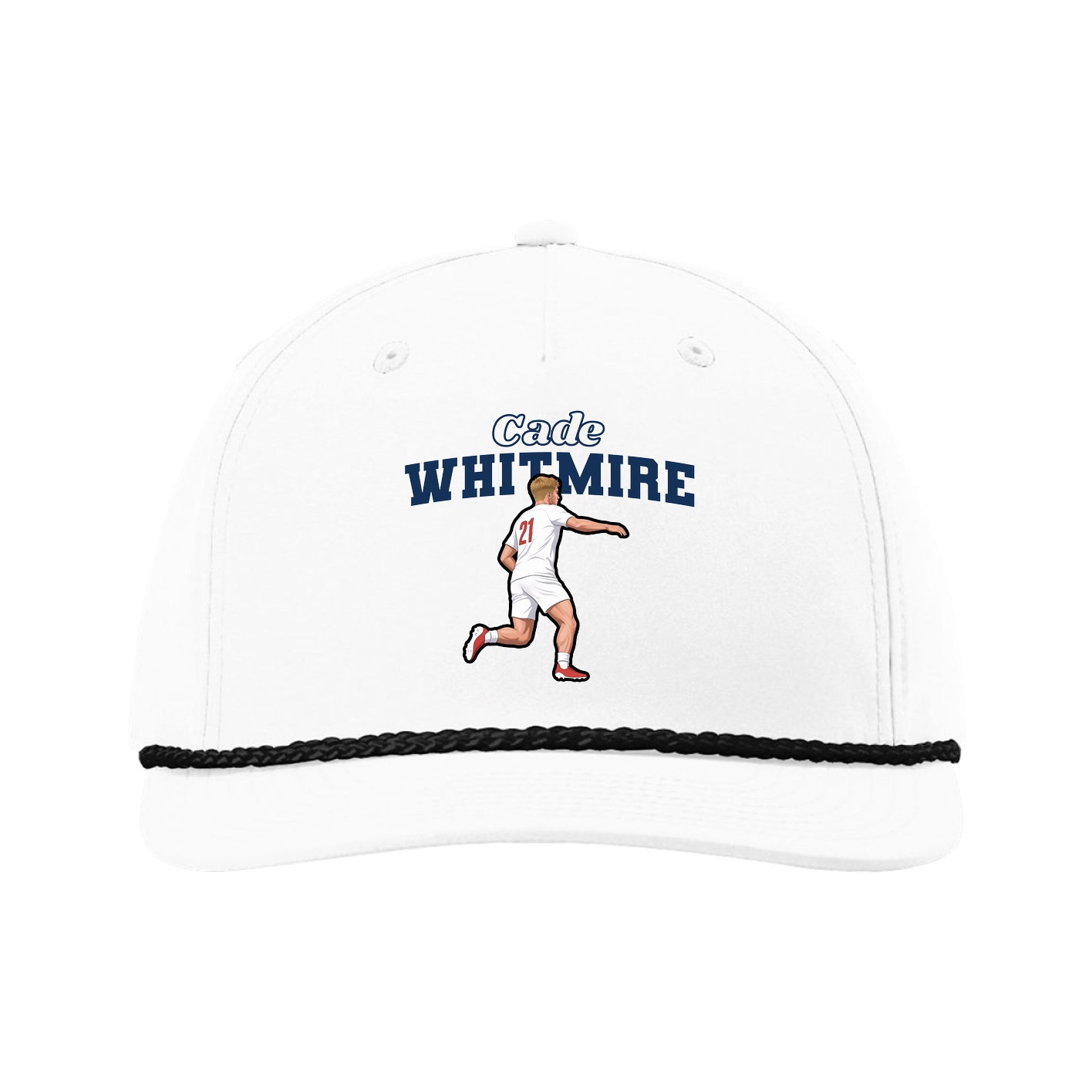 Five-Panel Classic Rope Cap — Name Arch in White