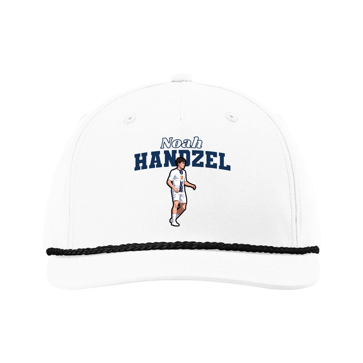 Five-Panel Classic Rope Cap — Name Arch in White