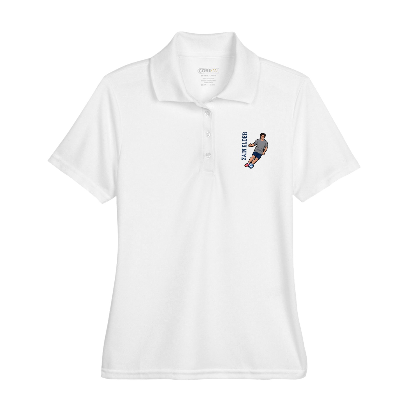 Womens Performance Polo — Name Vertical in White