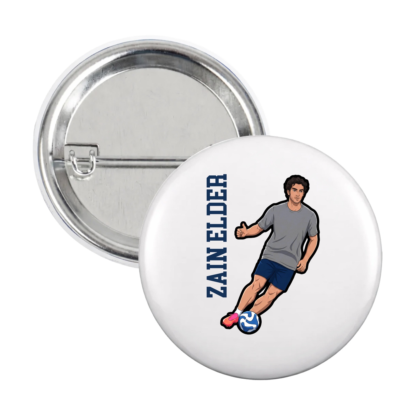 Game Day Button — Name Vertical in White