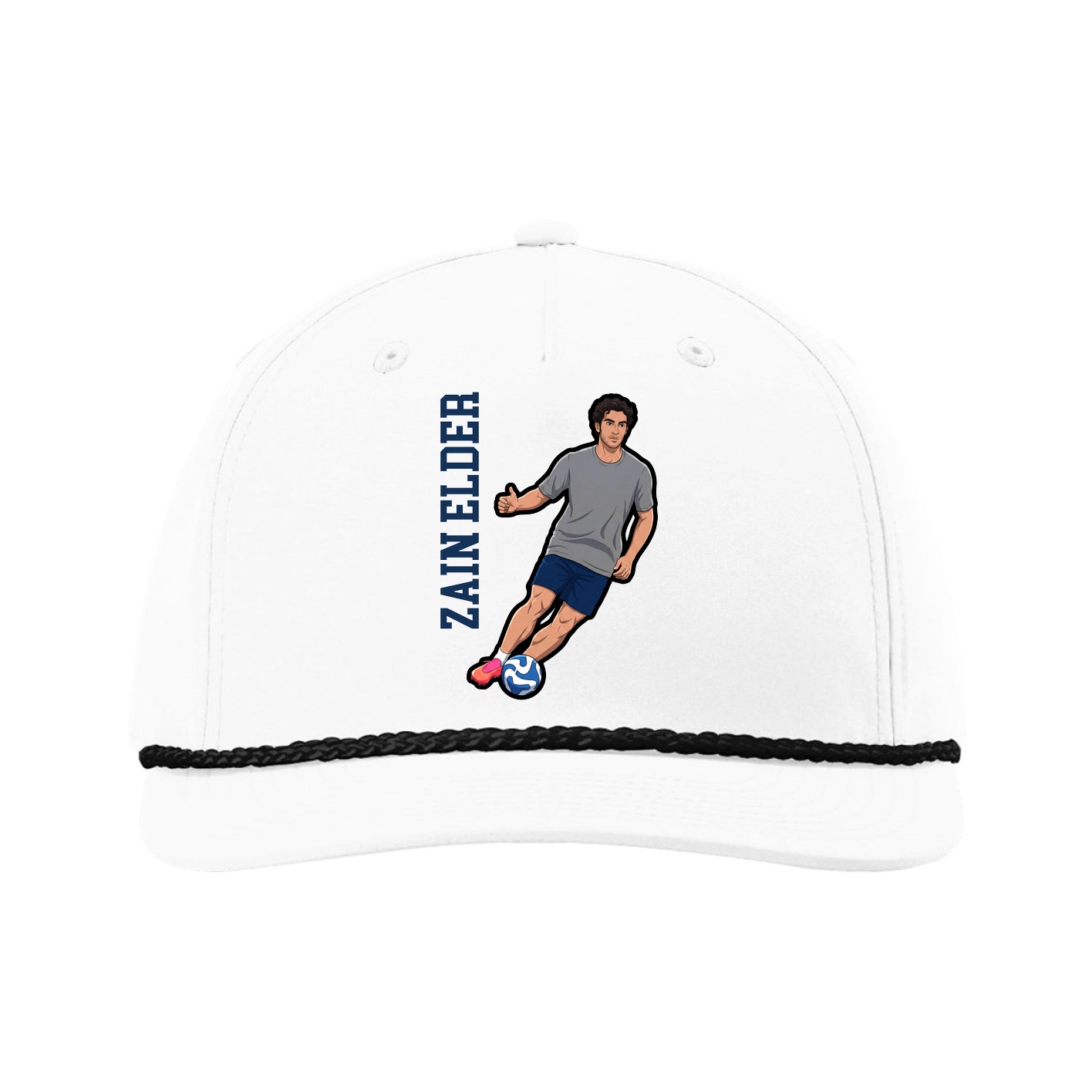Five-Panel Classic Rope Cap — Name Vertical in White