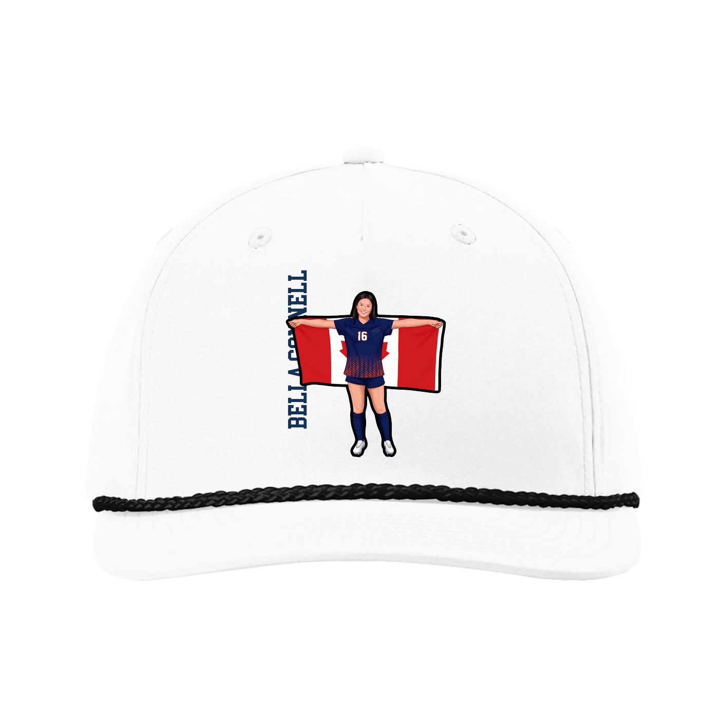 Five-Panel Classic Rope Cap — Name Vertical in White
