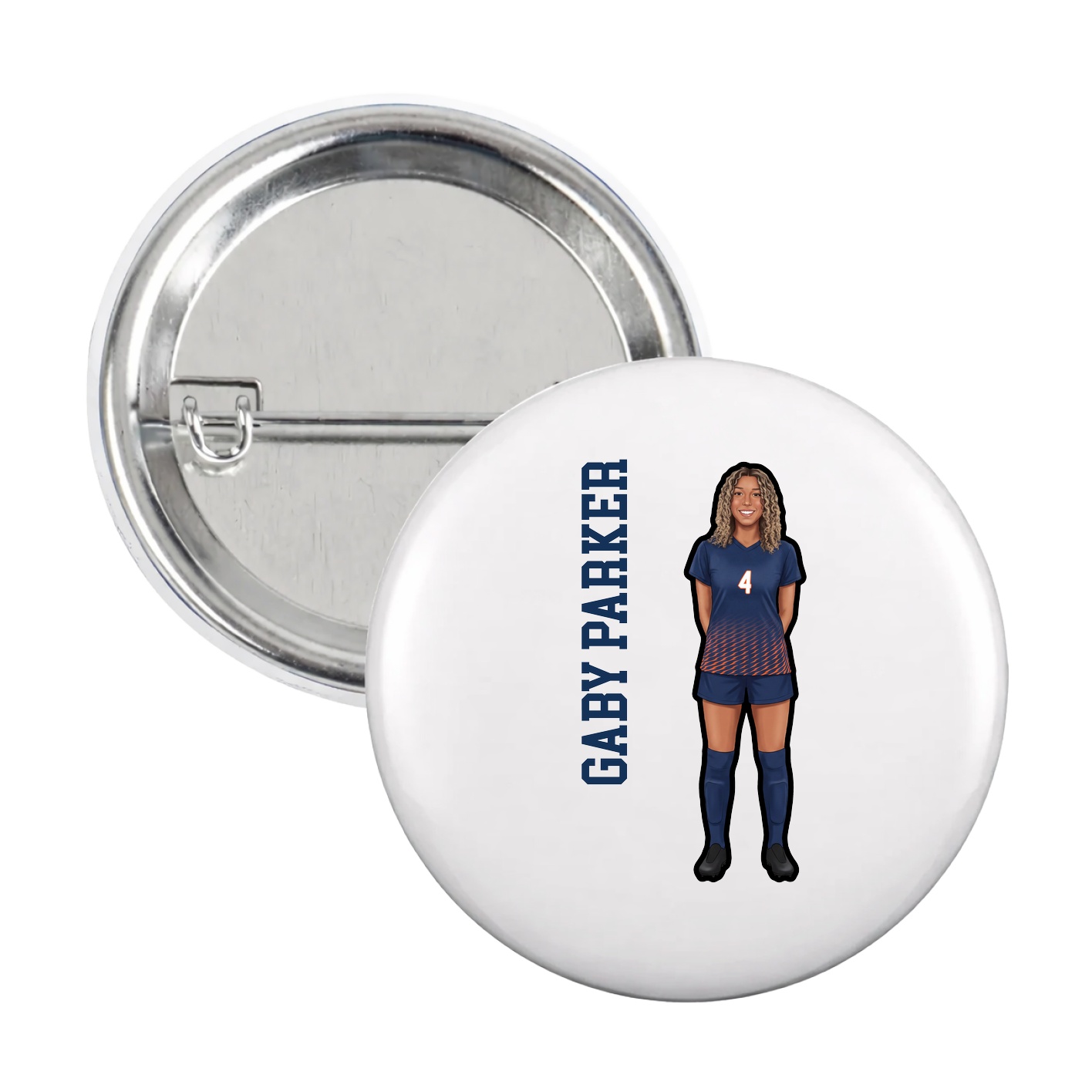 Game Day Button — Name Vertical in White