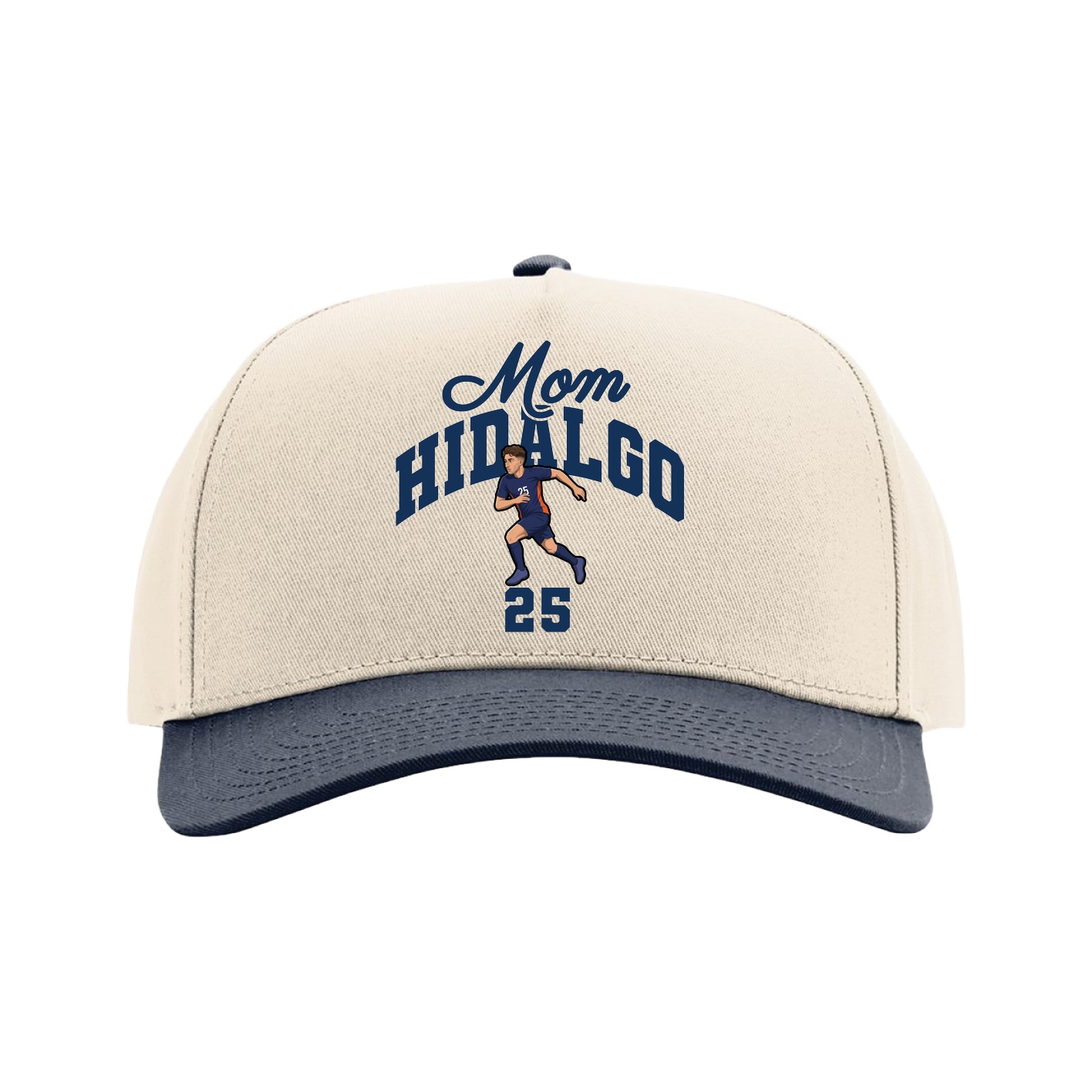 Full Fabric Five-Panel Champ Cap — Mothers Day Arch in Cream/Navy