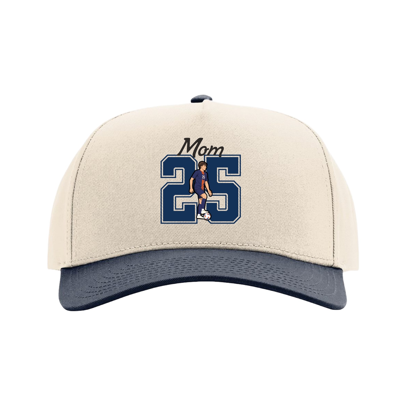 Full Fabric Five-Panel Champ Cap — Mothers Day Shirsey in Cream/Navy