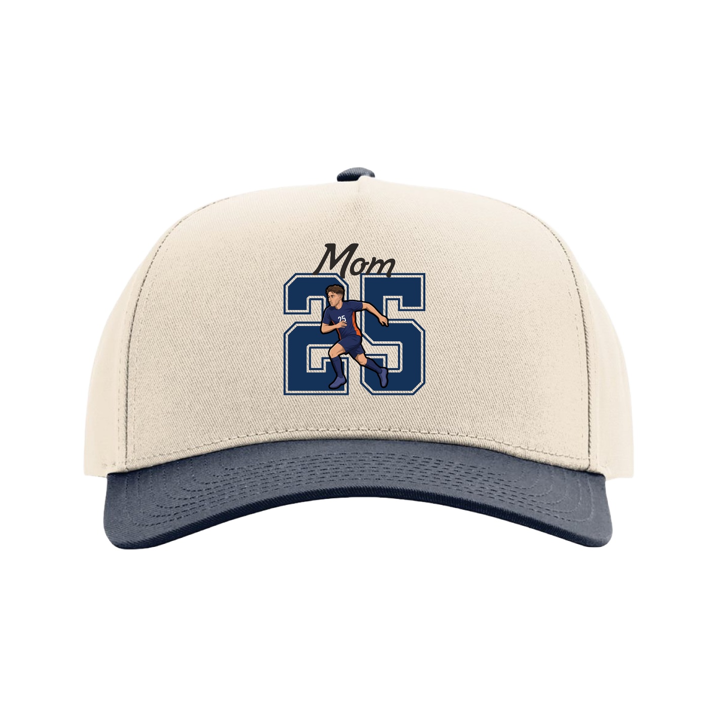 Full Fabric Five-Panel Champ Cap — Mothers Day Shirsey in Cream/Navy