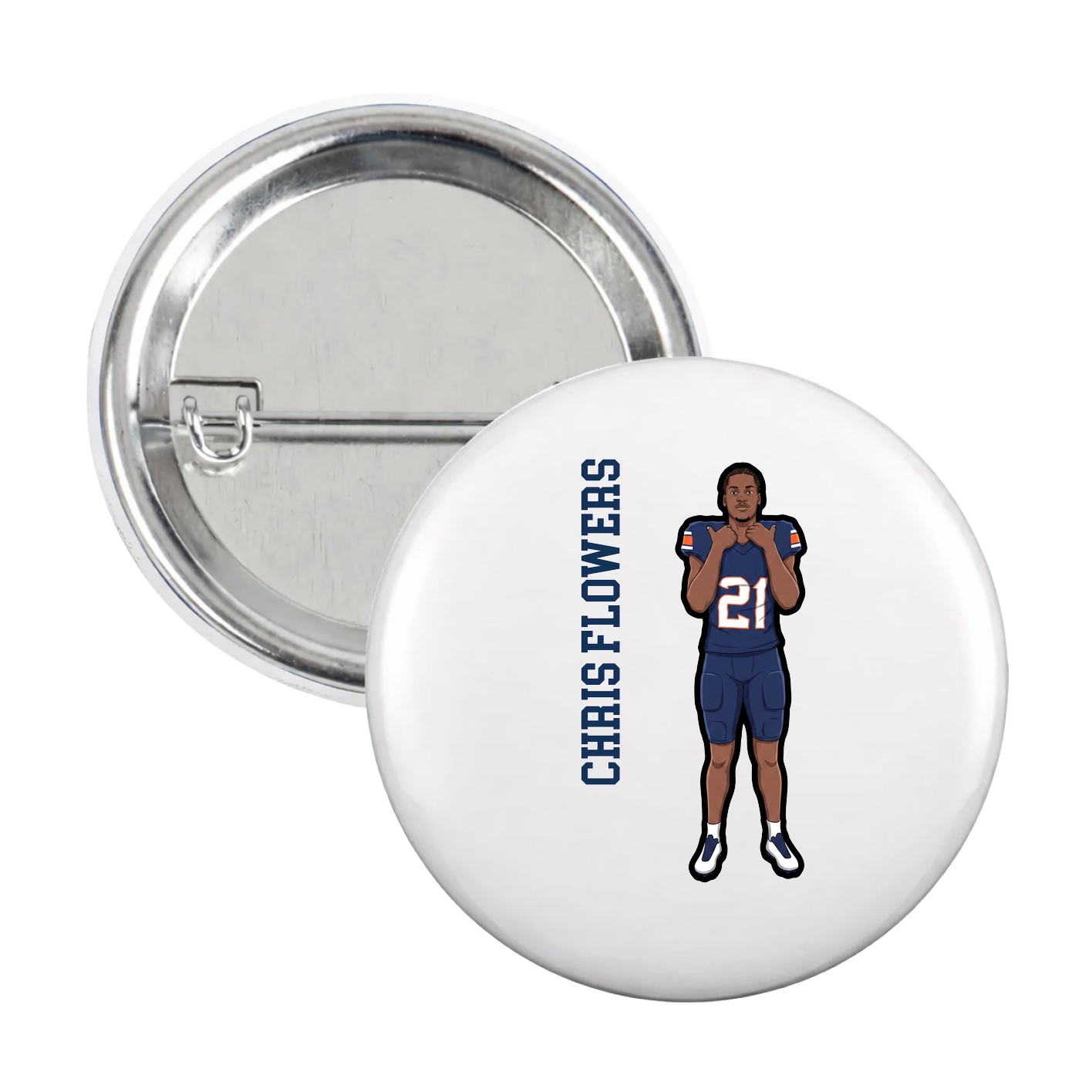Game Day Button — Name Vertical in White
