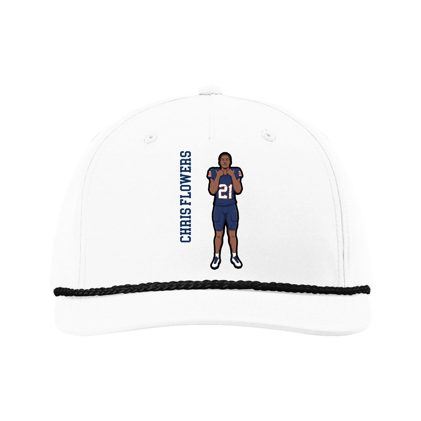 Five-Panel Classic Rope Cap — Name Vertical in White