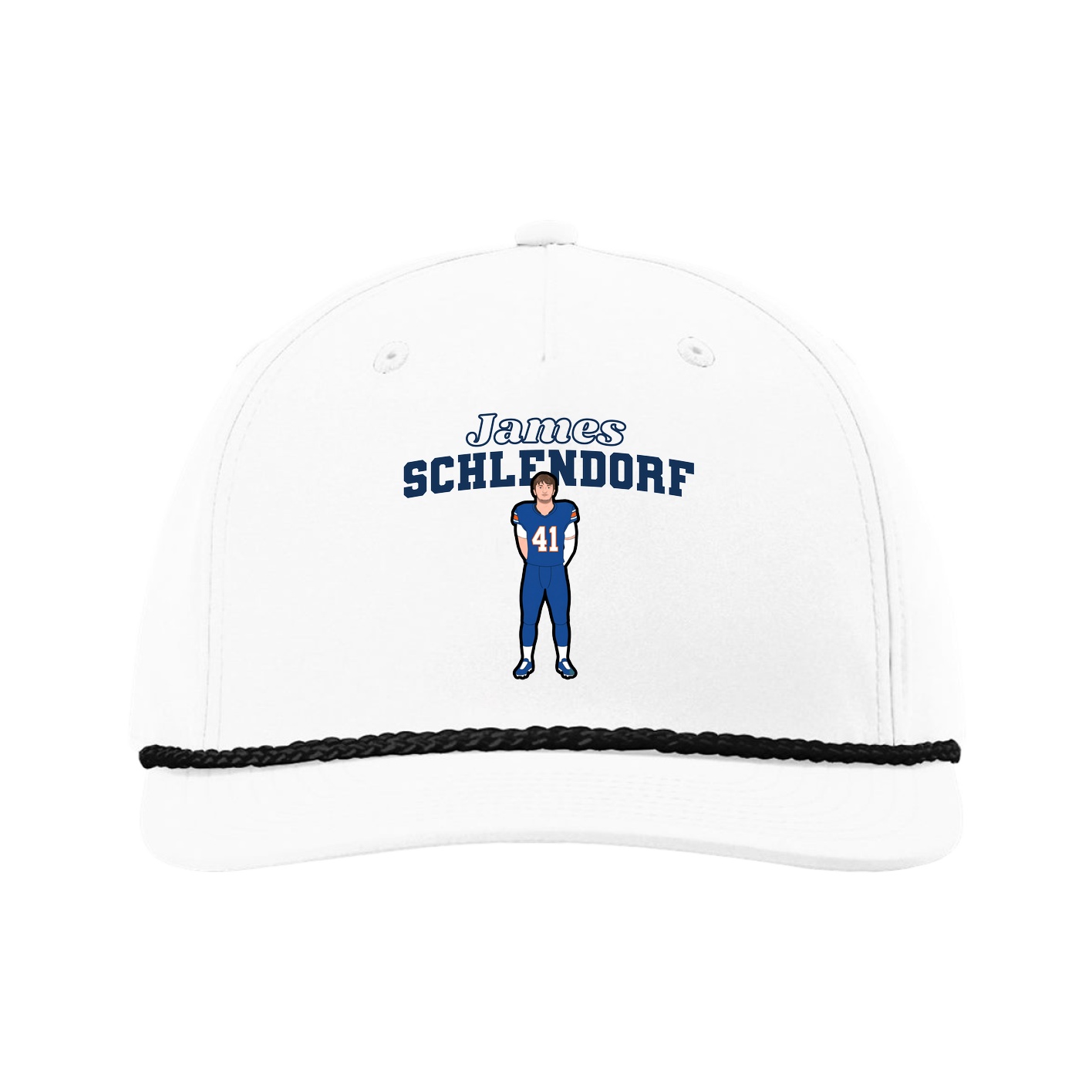 Five-Panel Classic Rope Cap — Name Arch in White