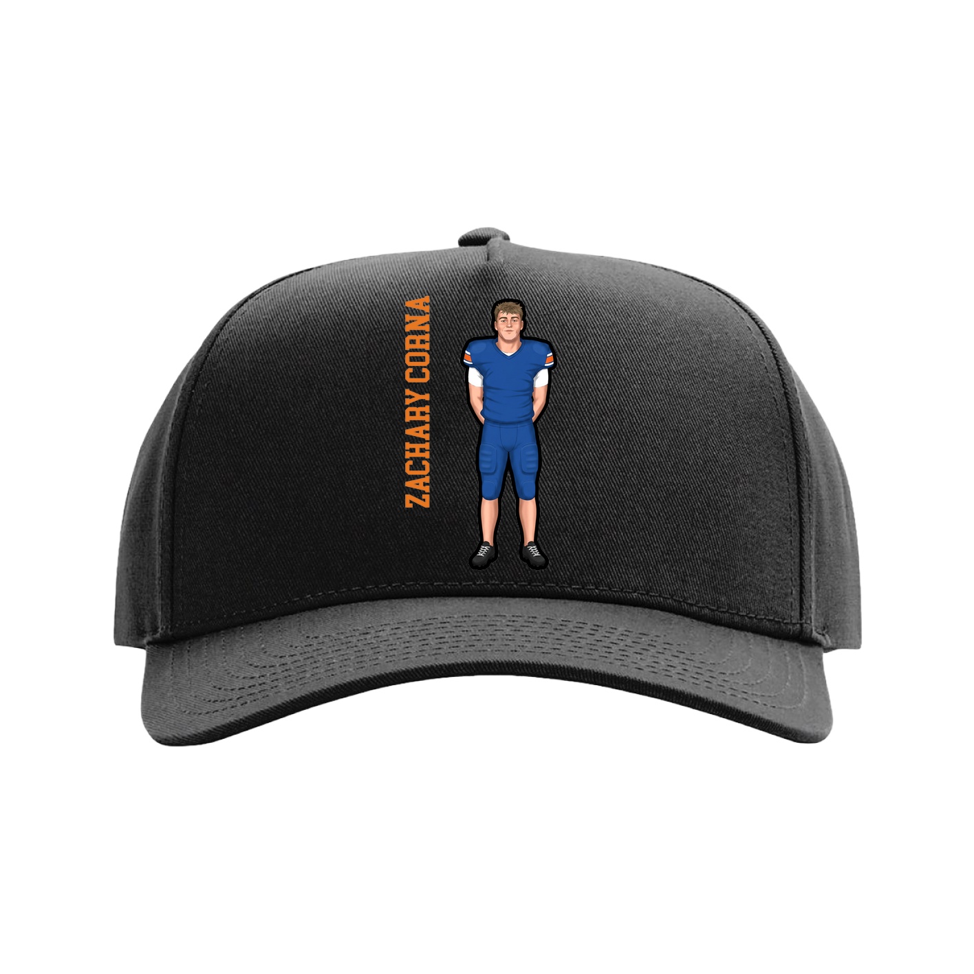 Full Fabric Five-Panel Champ Cap — Name Vertical in Black