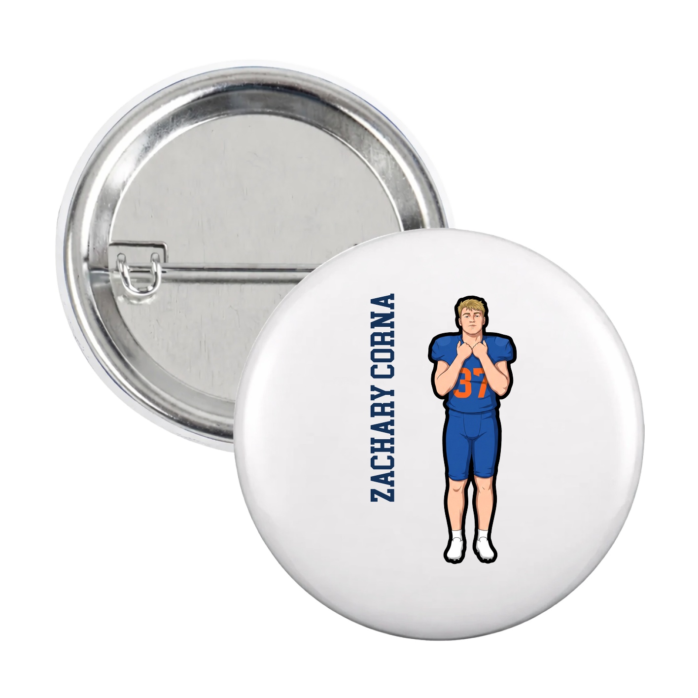 Game Day Button — Name Vertical in White