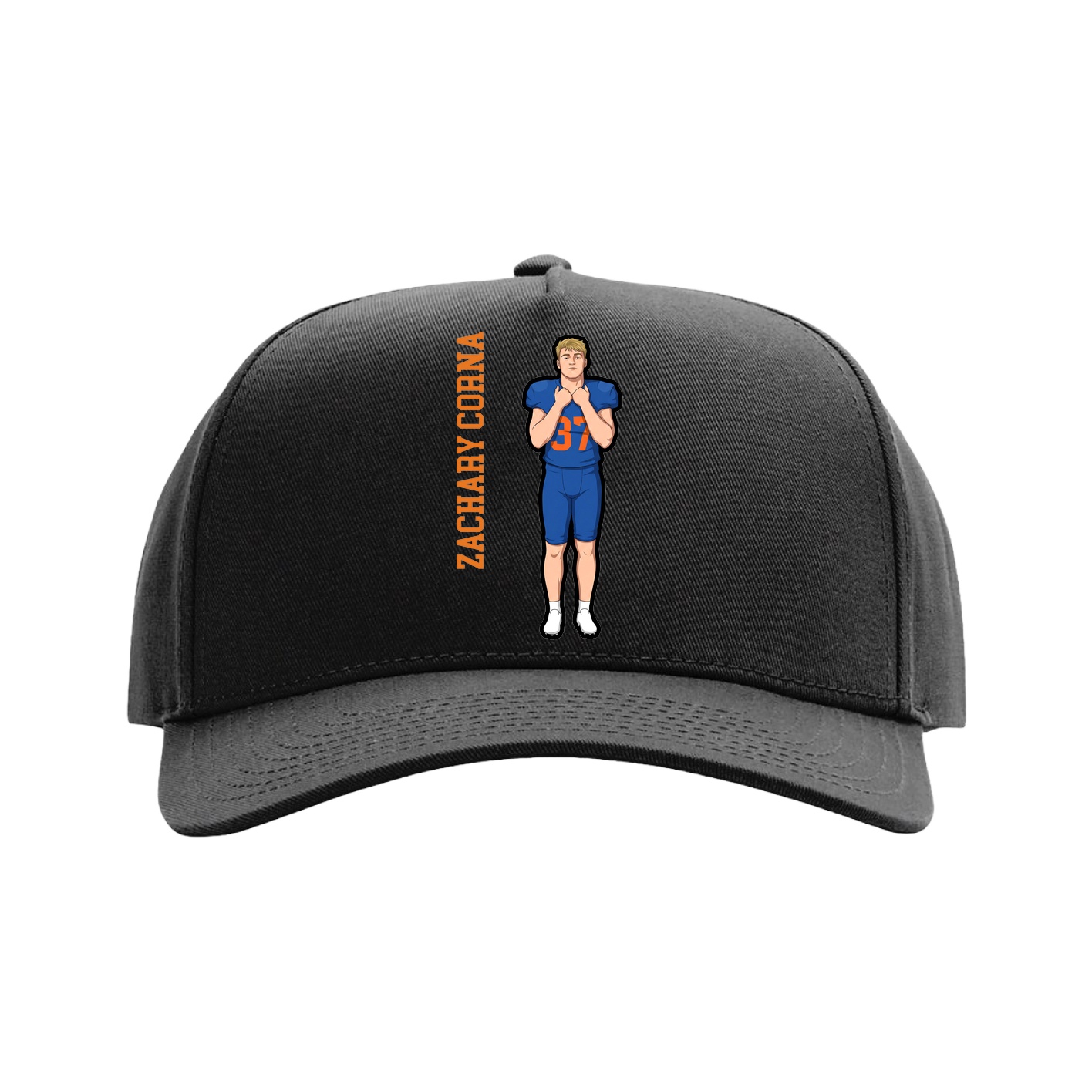 Full Fabric Five-Panel Champ Cap — Name Vertical in Black