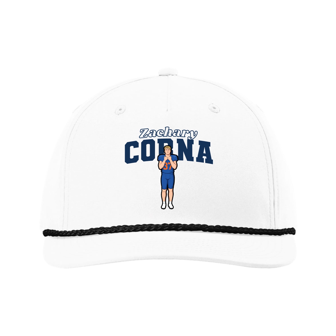 Five-Panel Classic Rope Cap — Name Arch in White