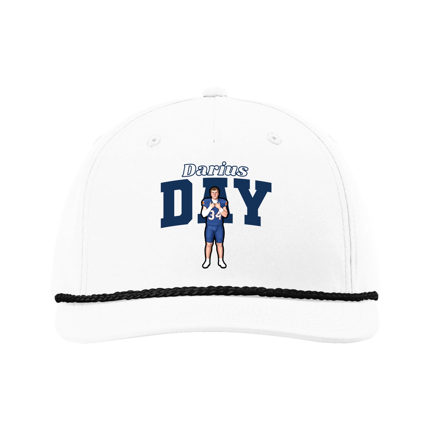 Five-Panel Classic Rope Cap — Name Arch in White