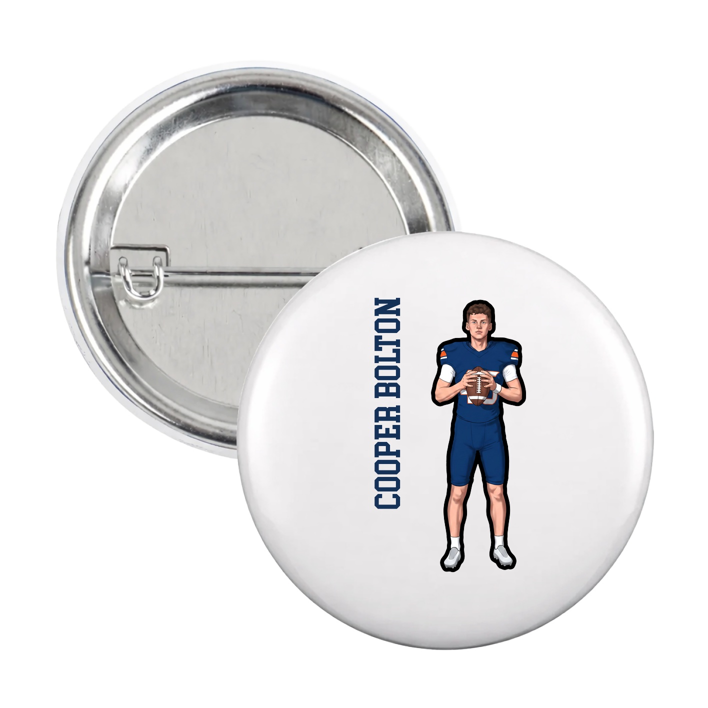 Game Day Button — Name Vertical in White