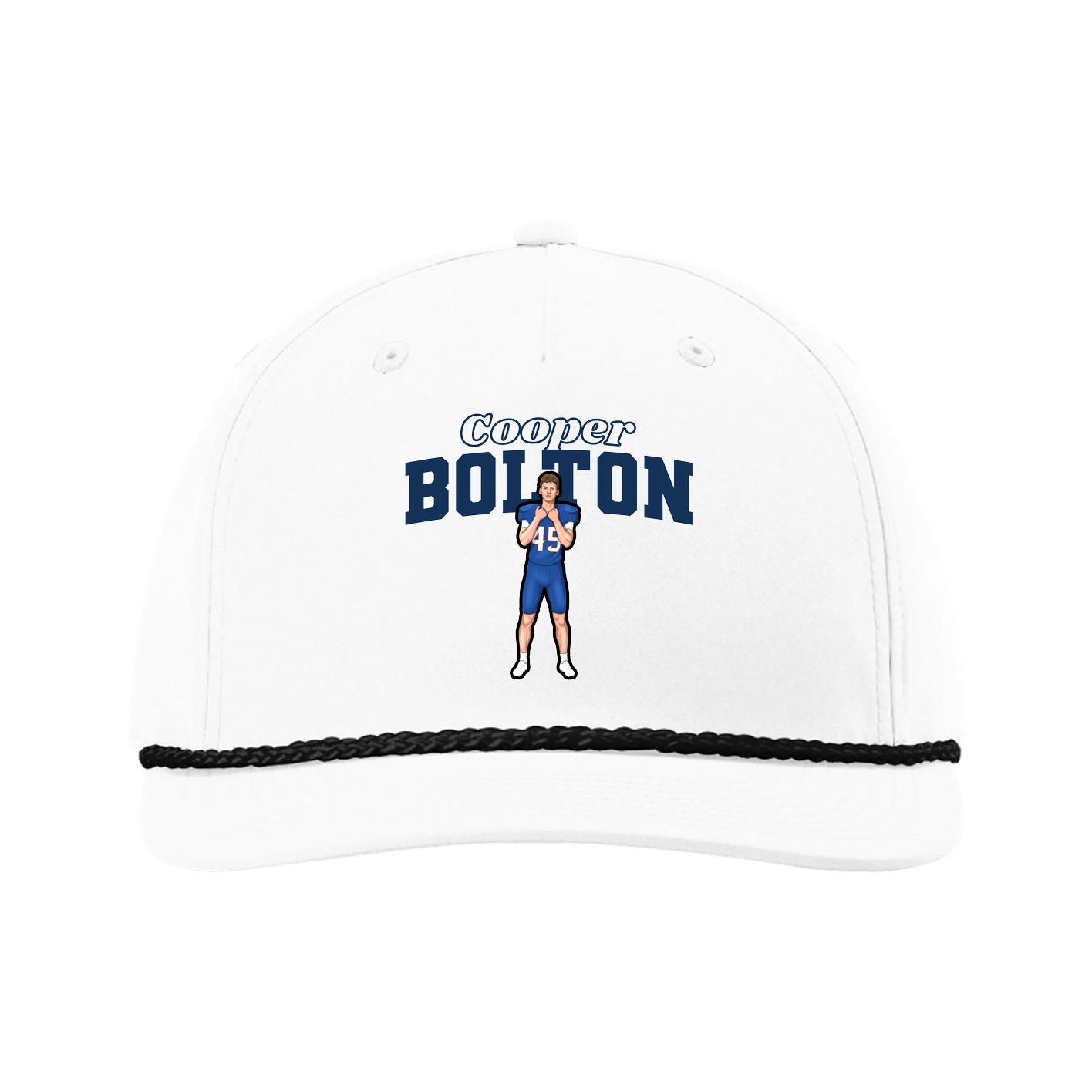 Five-Panel Classic Rope Cap — Name Arch in White