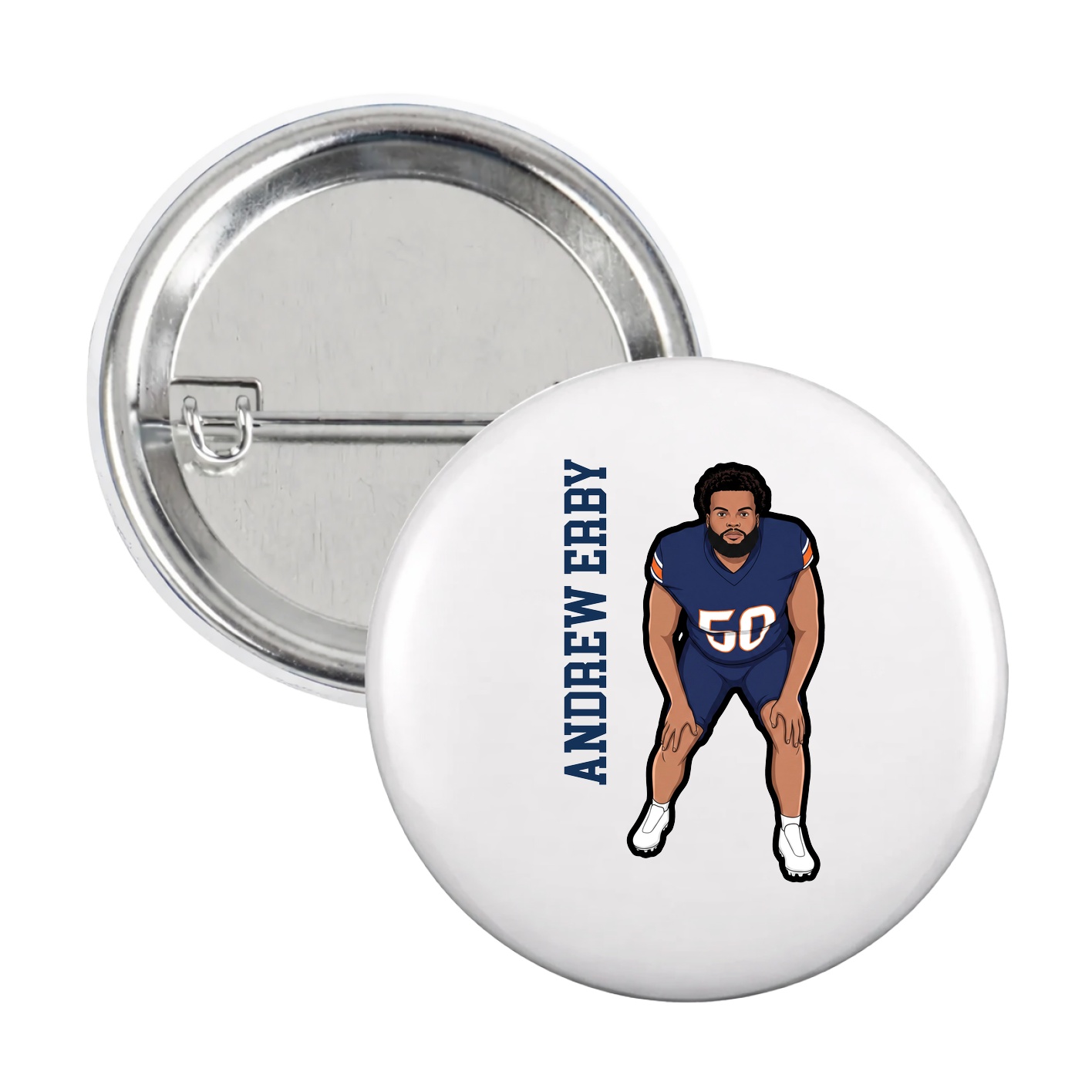 Game Day Button — Name Vertical in White