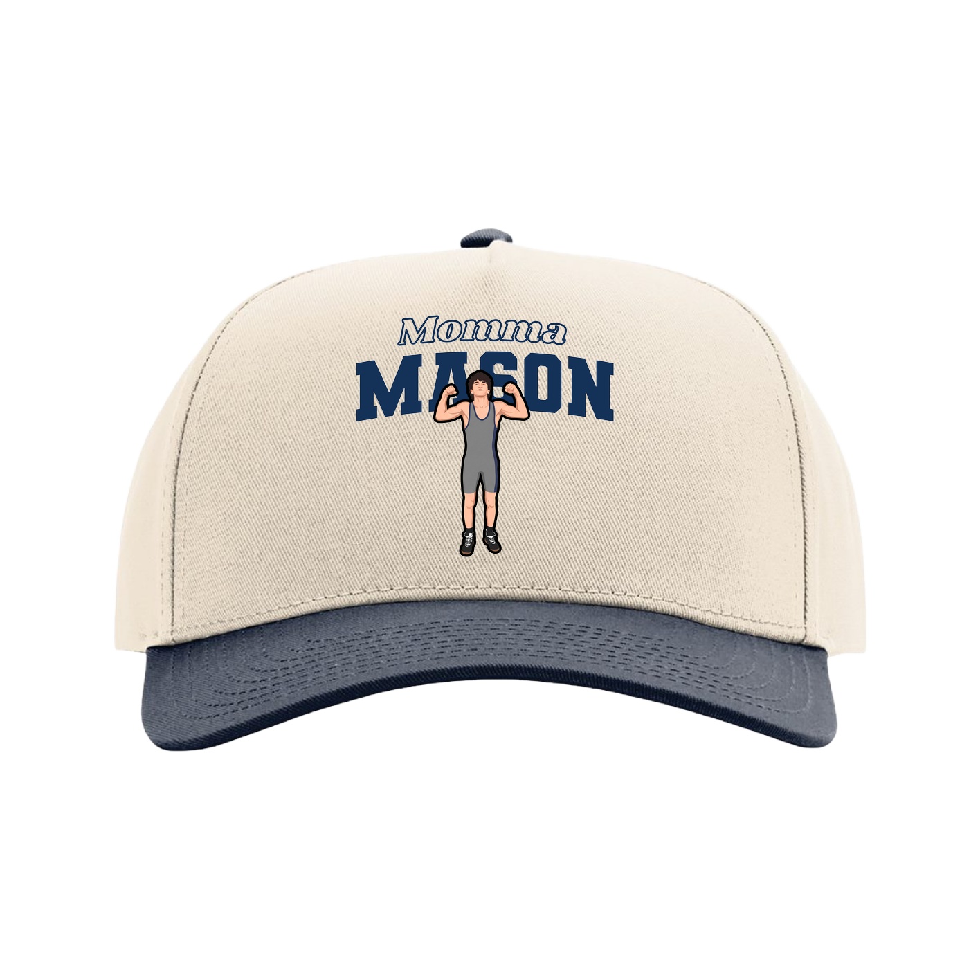 Full Fabric Five-Panel Champ Cap — Mothers Day Block in Cream/Navy