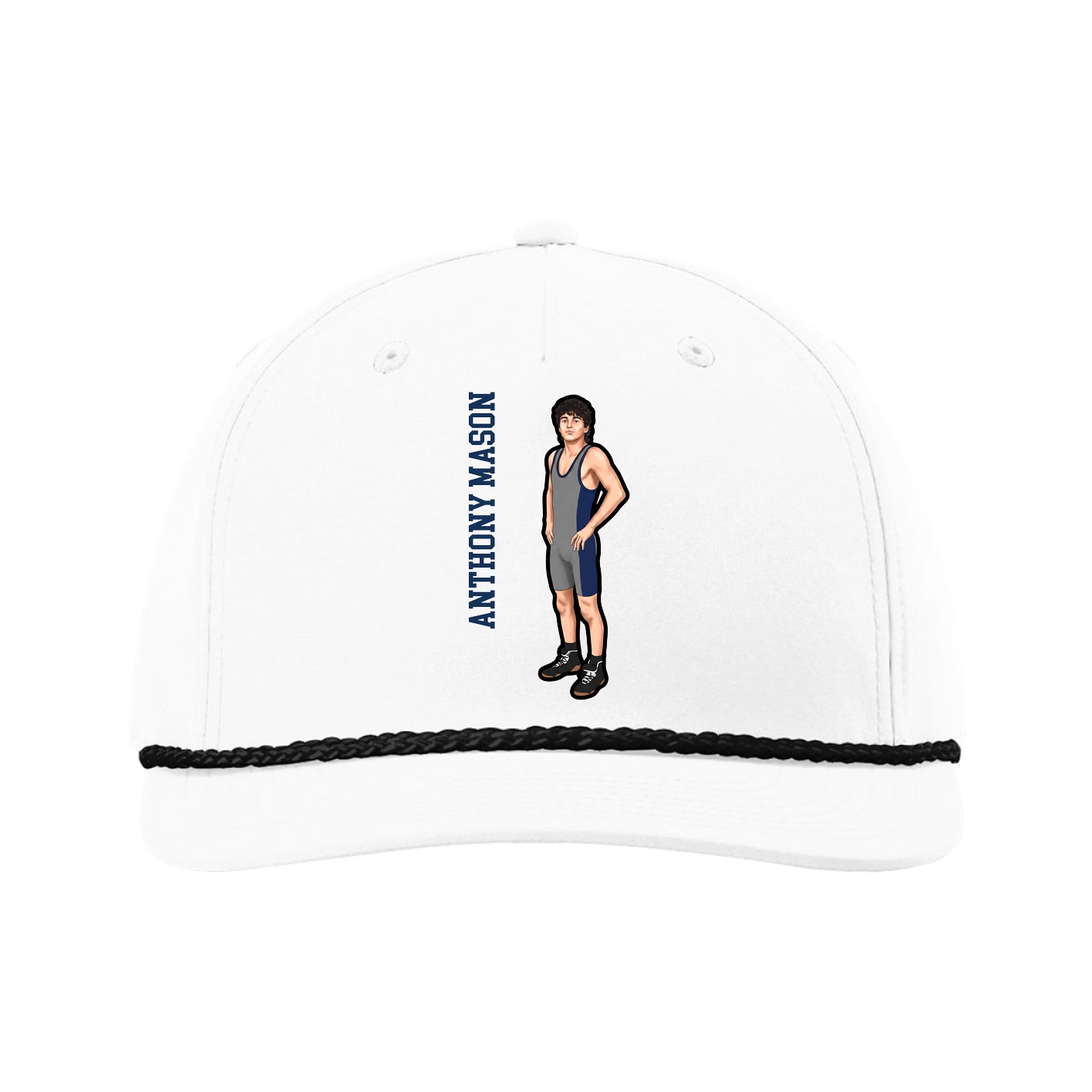 Five-Panel Classic Rope Cap — Name Vertical in White