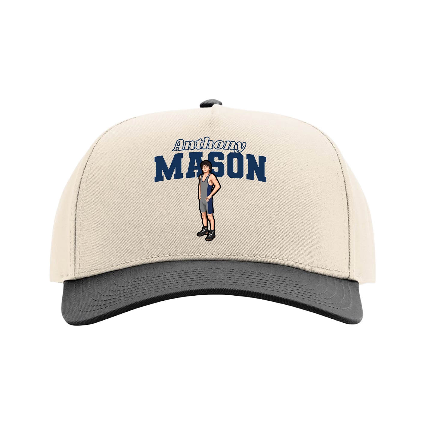 Full Fabric Five-Panel Champ Cap — Name Arch in Cream/Black
