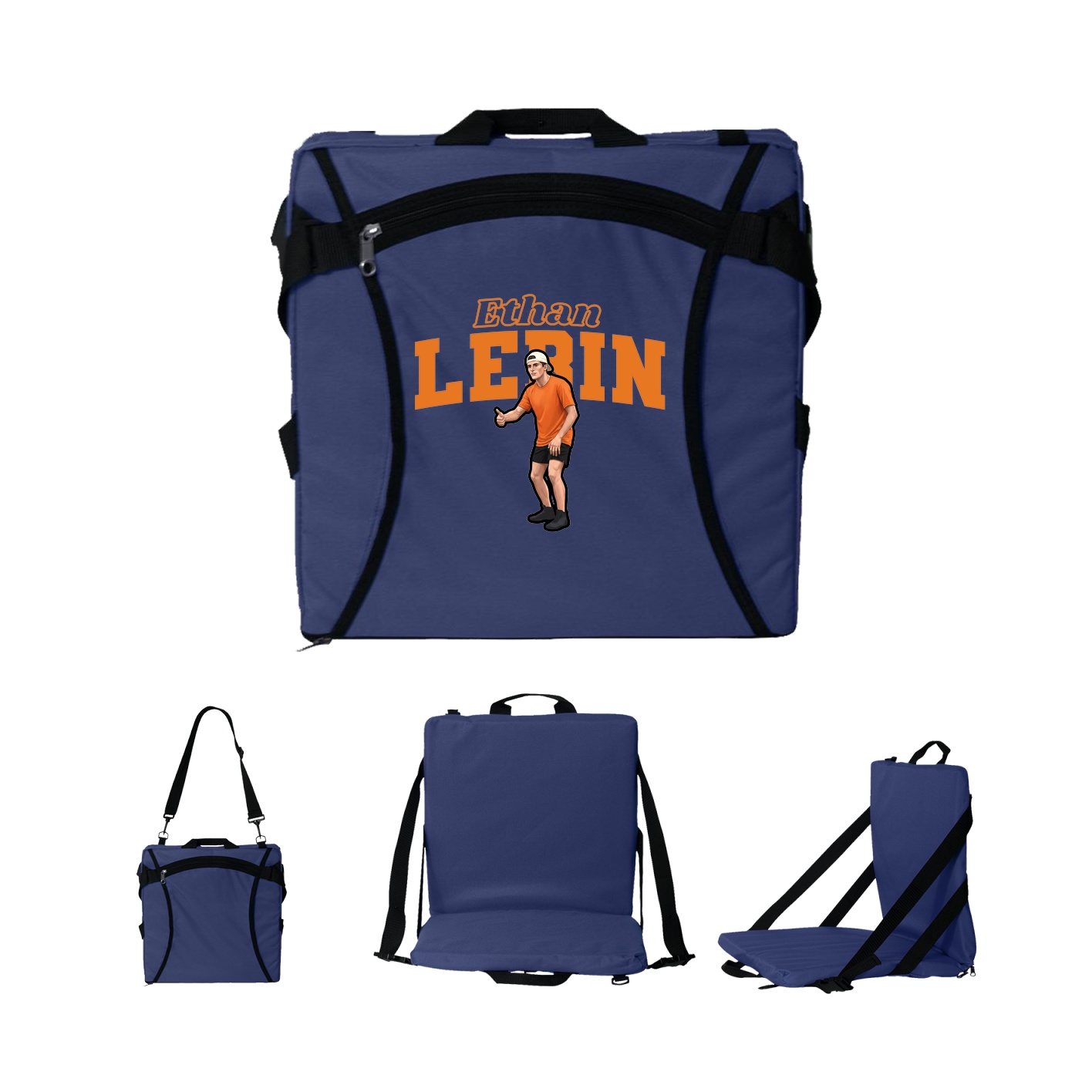 Folding Stadium Seat — Name Arch in Navy