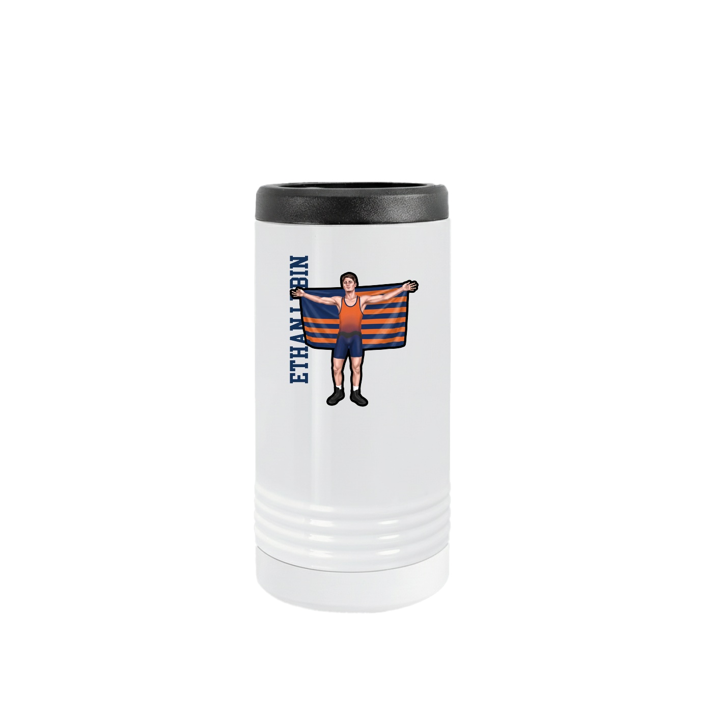 Slim Beverage Holder — Name Vertical in White