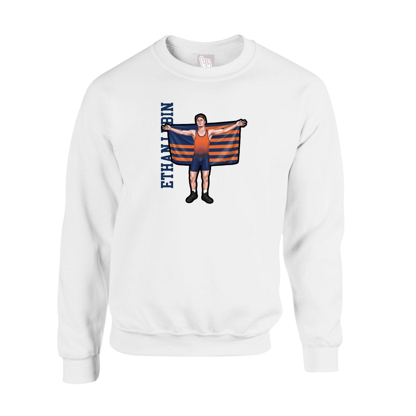 Fleece Crew — Name Vertical in White
