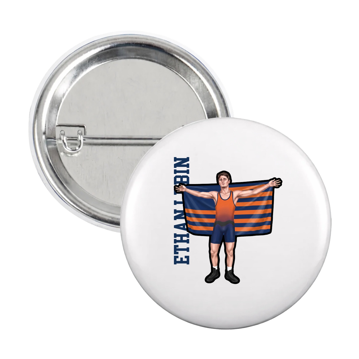 Game Day Button — Name Vertical in White