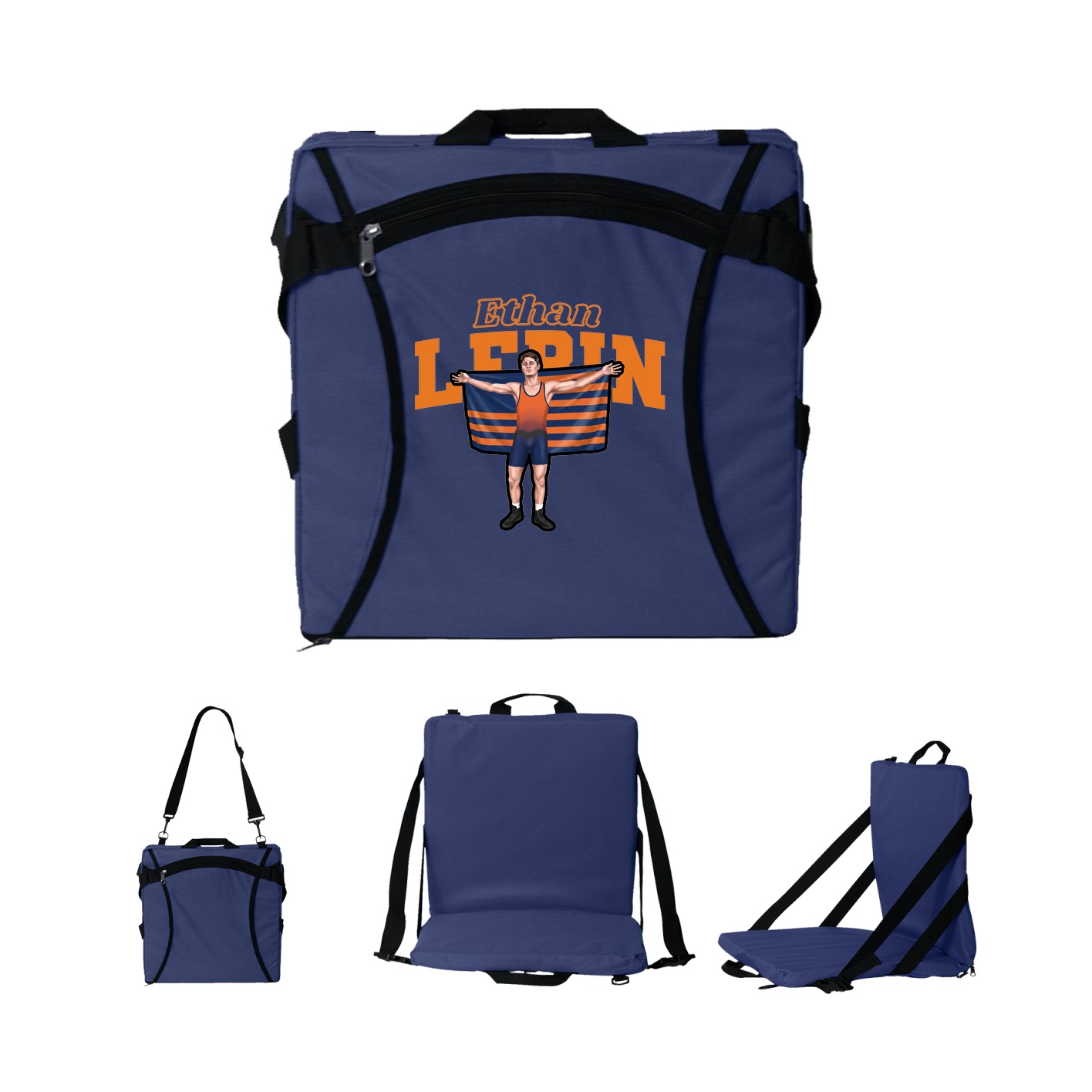 Folding Stadium Seat — Name Arch in Navy