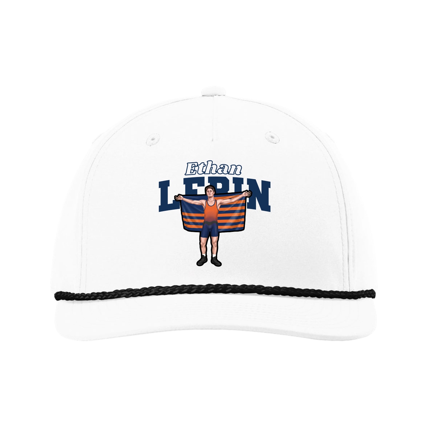 Five-Panel Classic Rope Cap — Name Arch in White