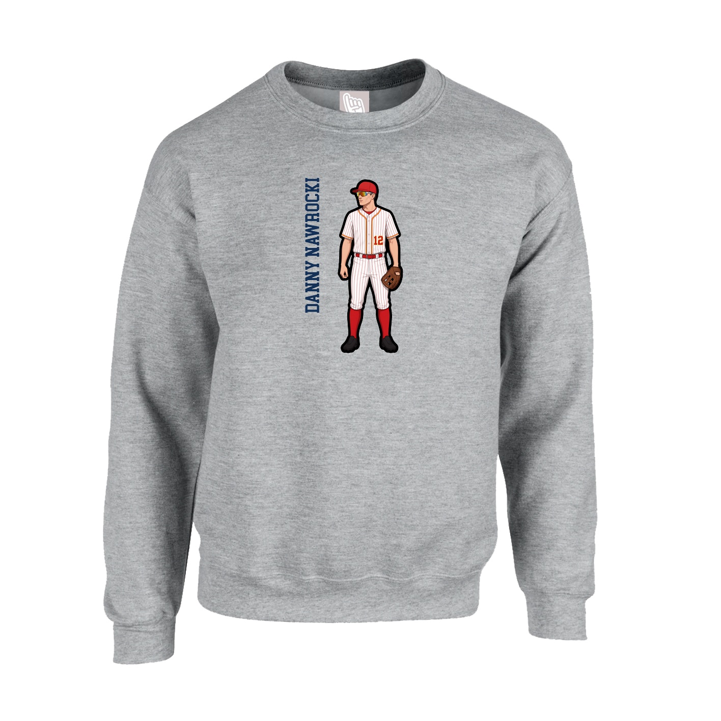 Fleece Crew — Name Vertical in Grey