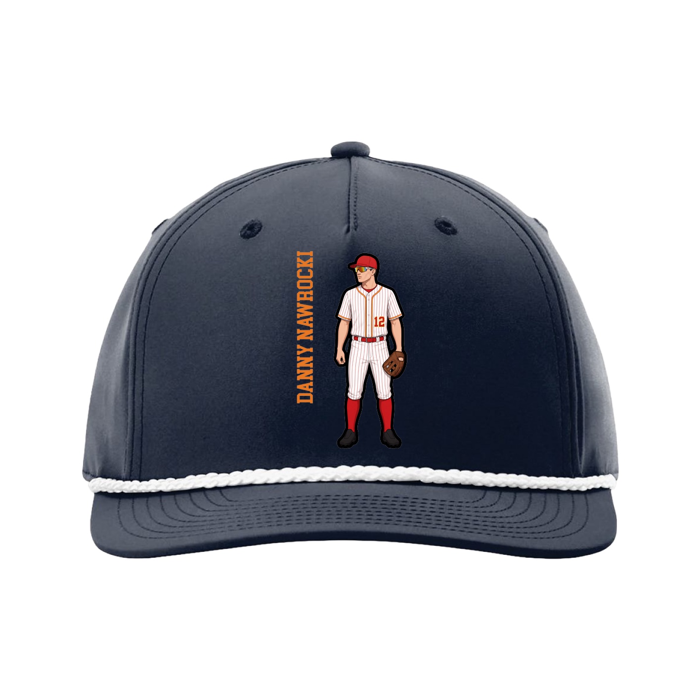 Five-Panel Classic Rope Cap — Name Vertical in Navy