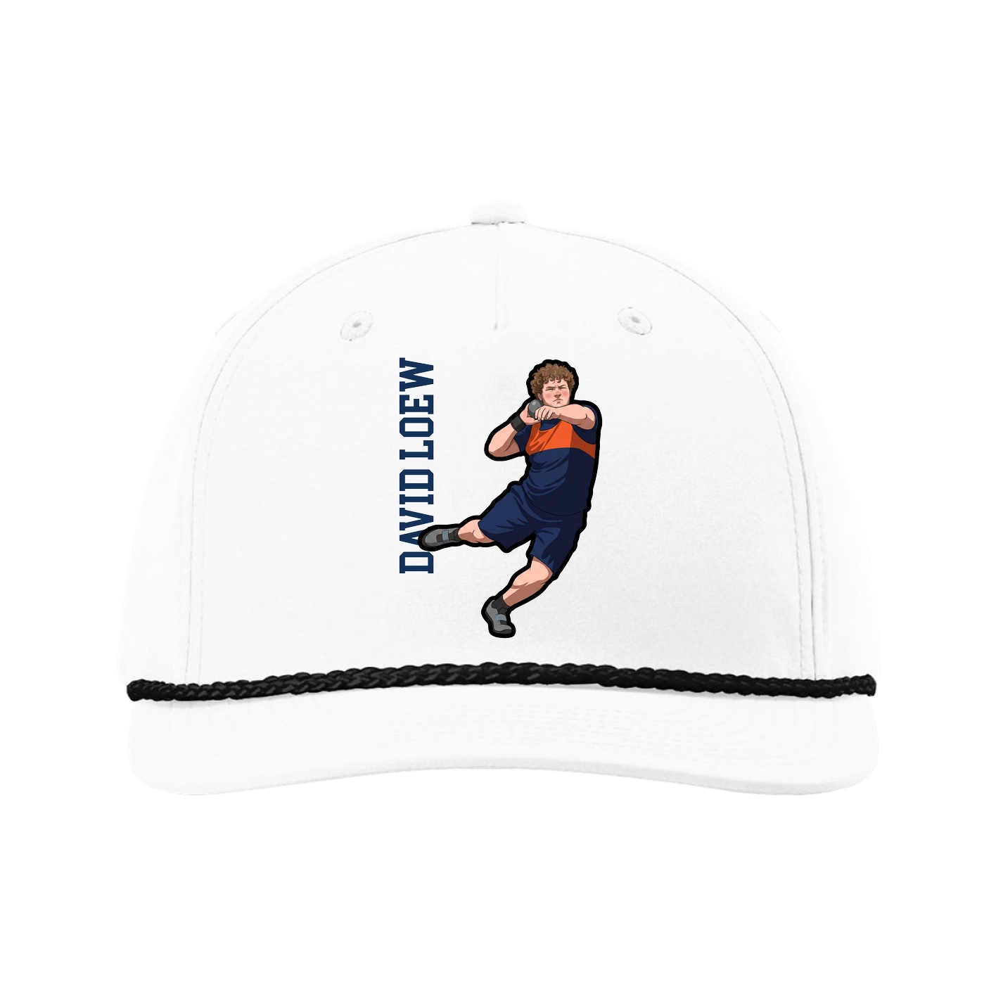 Five-Panel Classic Rope Cap — Name Vertical in White